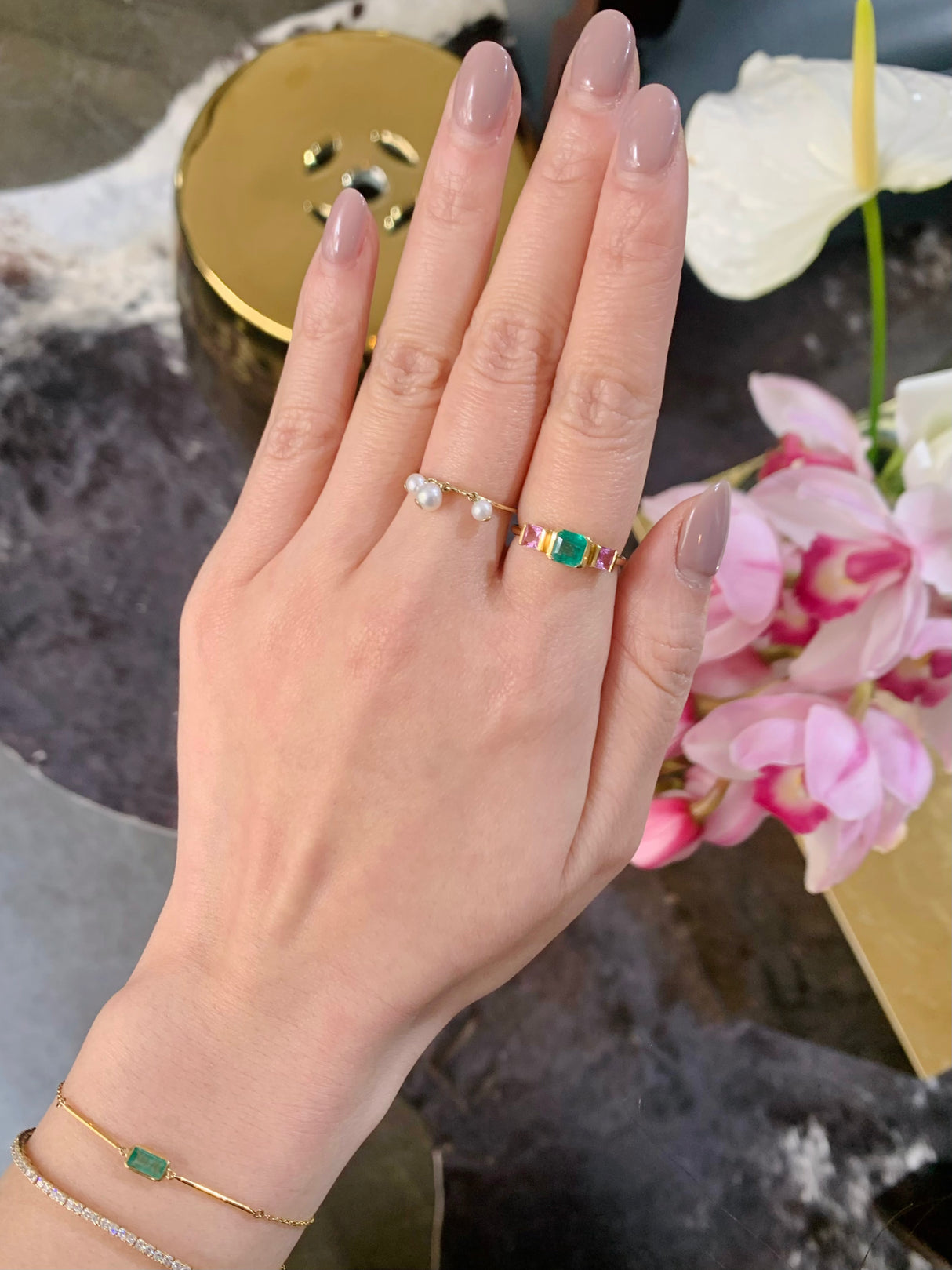 Emerald & Pink Sapphire Ring