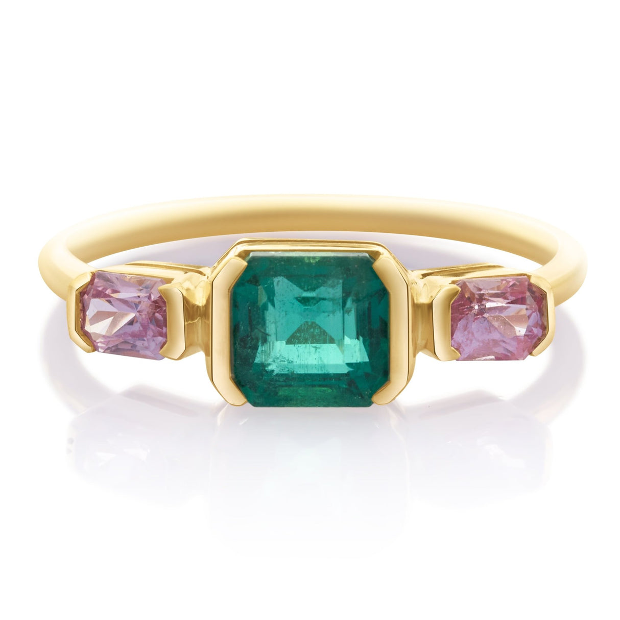 Emerald & Pink Sapphire Triplet Ring 18k gold stackable ring