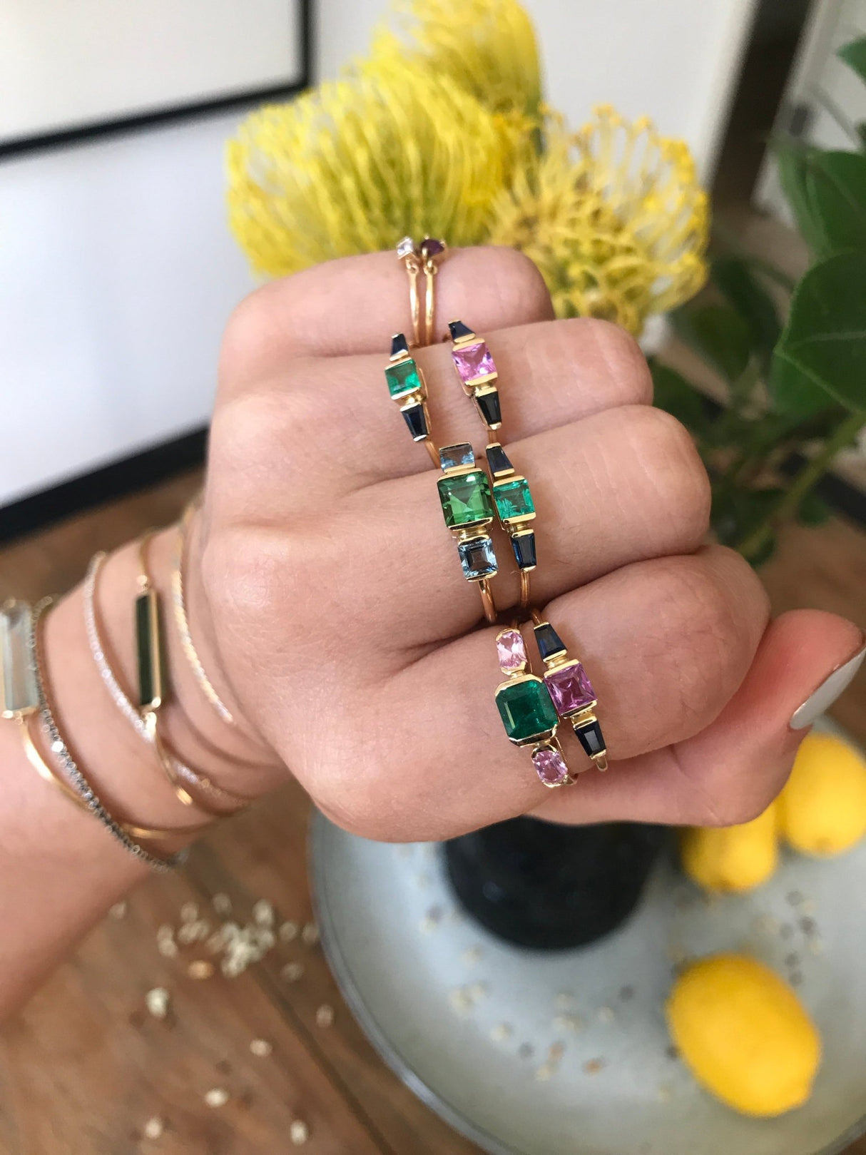 Emerald & Pink Sapphire Triplet Ring