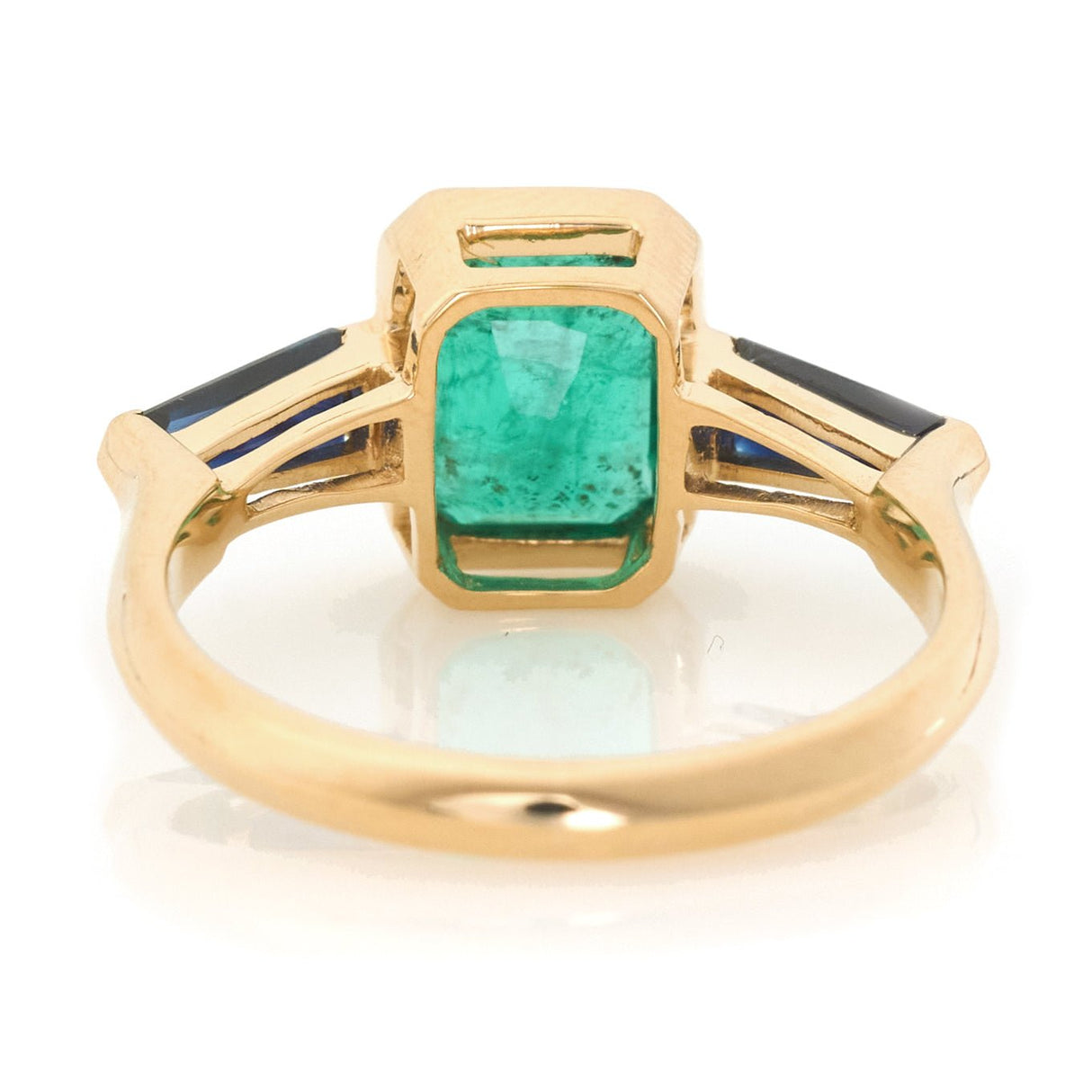 Emerald & Royal Blue Sapphire Eternal Ring 18k gold engagement ring back view
