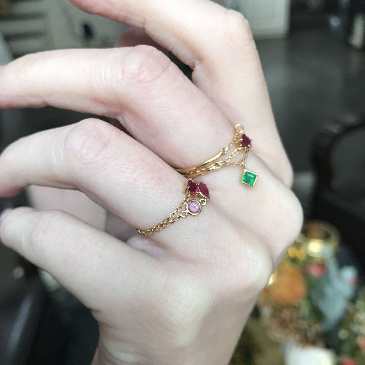 Yi Collection x Opening Ceremony Emerald Half Chain Ring: Silver With 14K Gold Plating