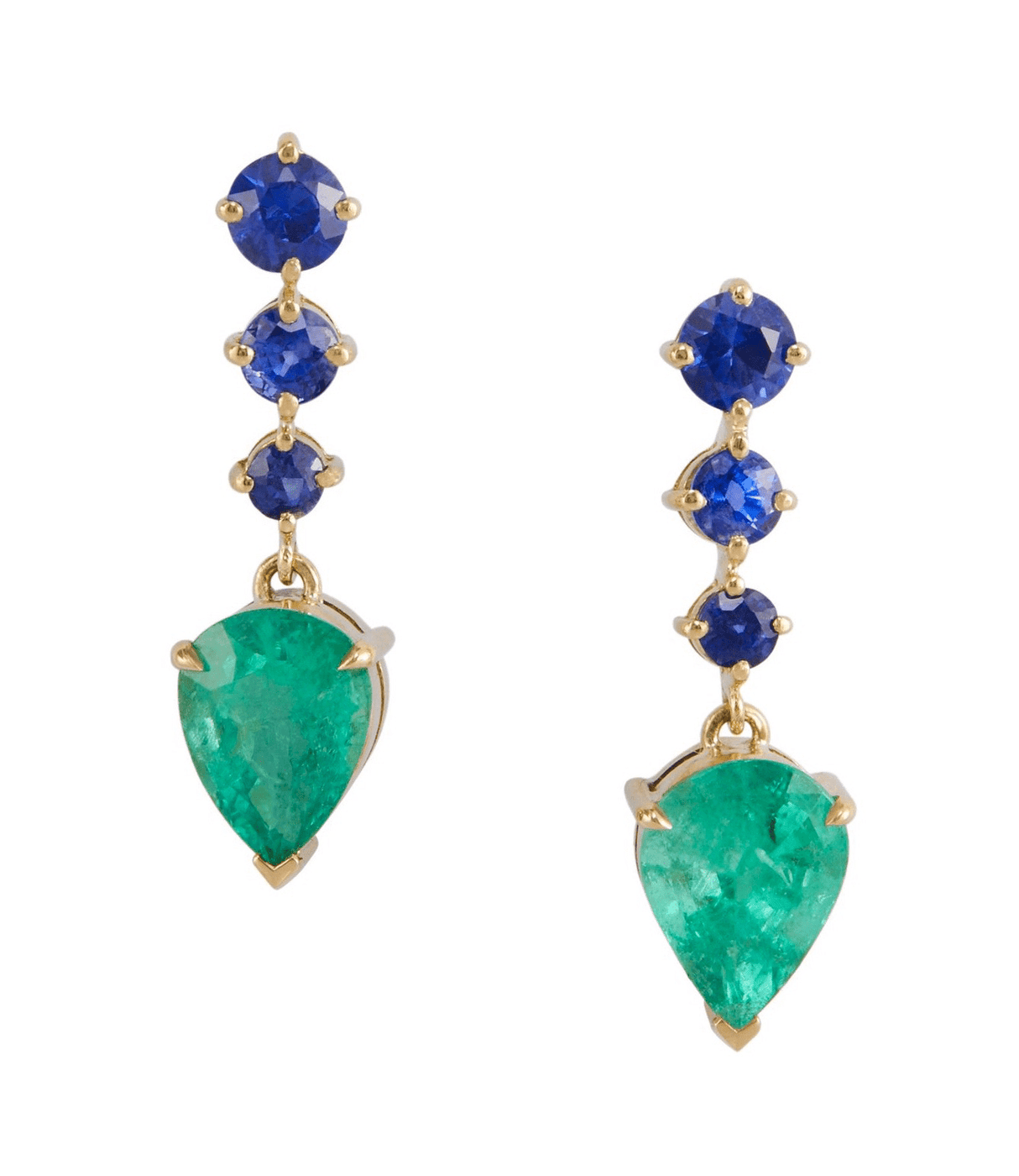 Emerald & Sapphire Arrows Earrings 18K Gold Handmade Fine Jewelry