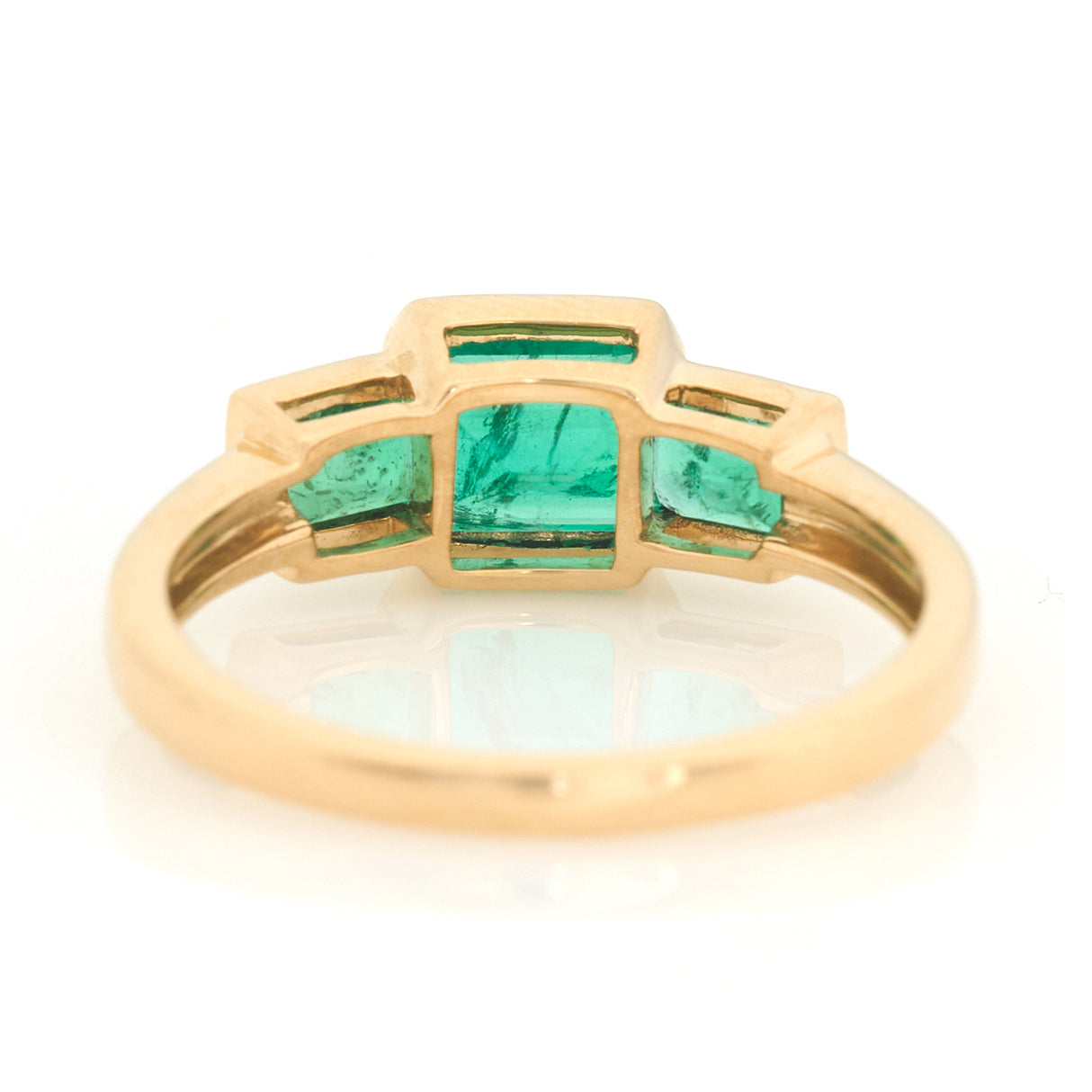 Emerald Tonal Deco Ring 18k gold engagement ring back view