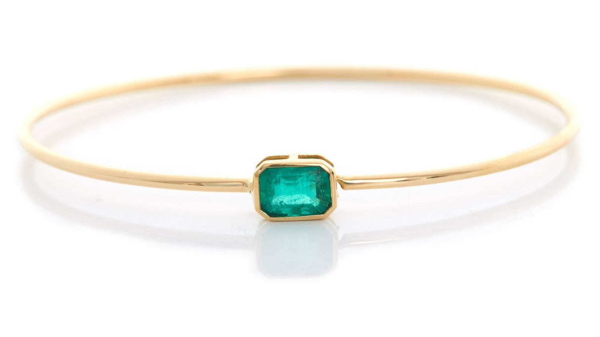Emerald linear Bangle 18k gold stackable design