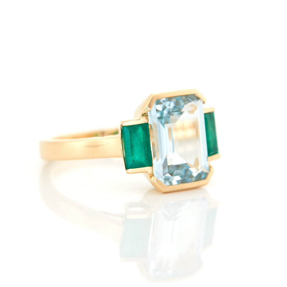 Aquamarine & Emerald Deco Spring Ring