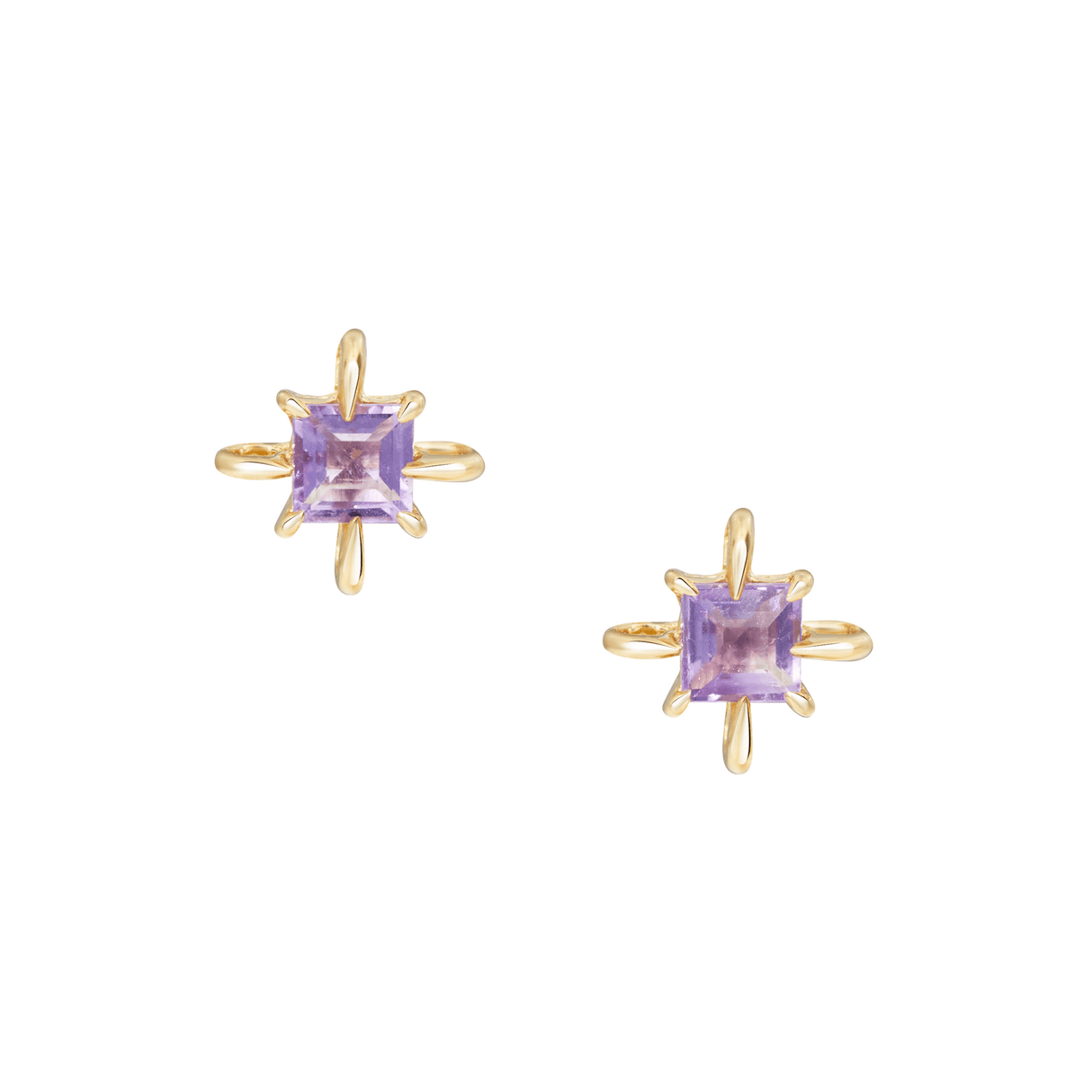 February Birthstone Amethyst Studs 14K Gold Handmade Fine Jewelry