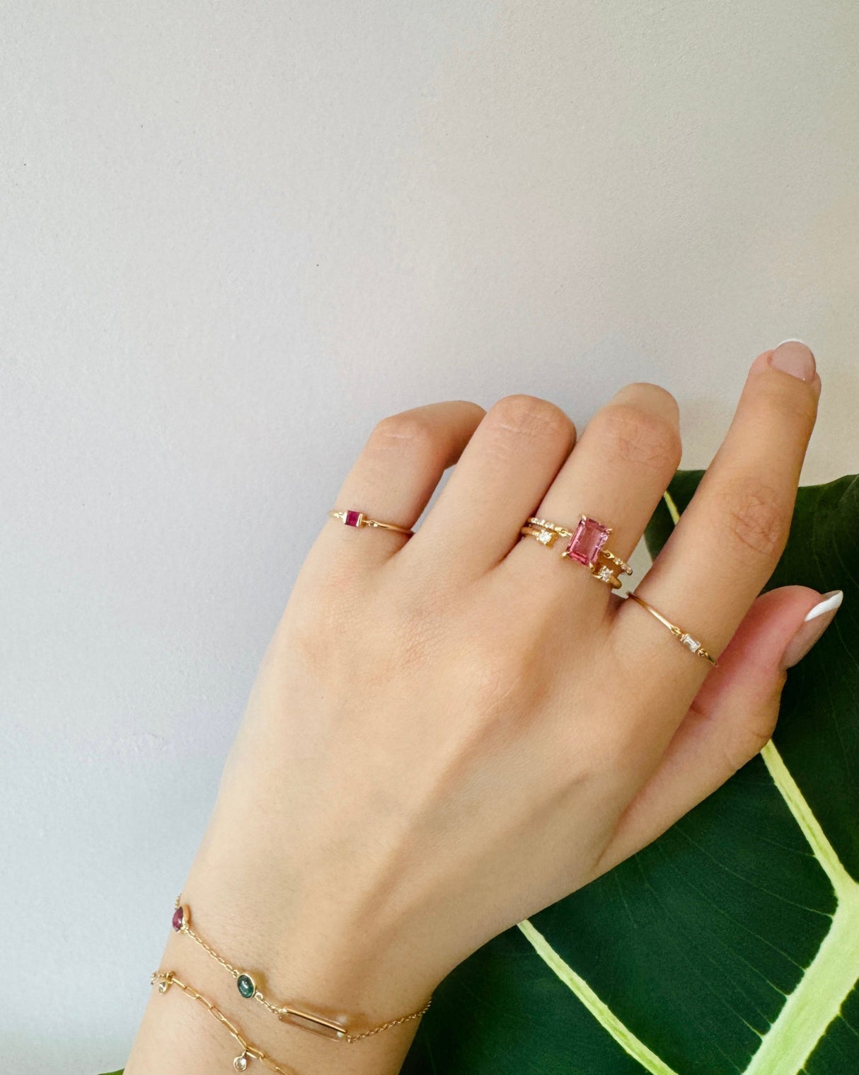 Pink Tourmaline Petite Circle Diamond Ring