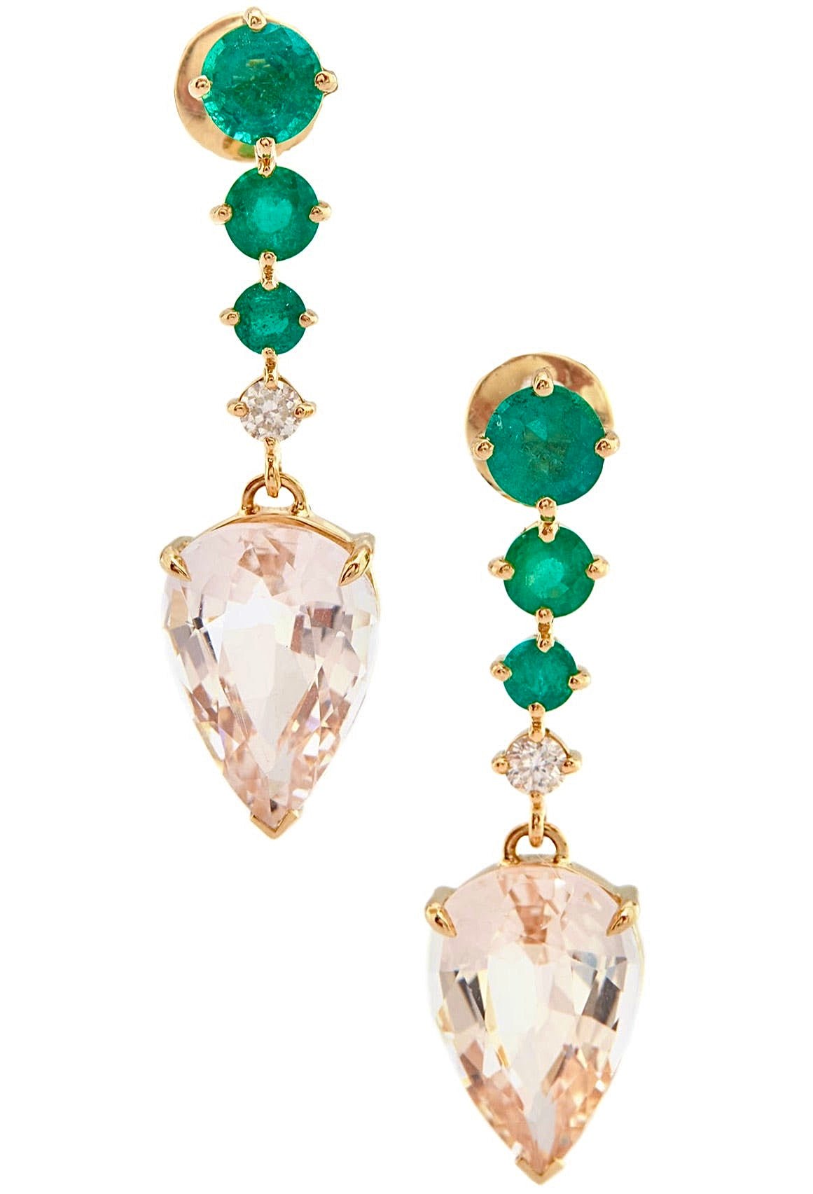 Emerald & Diamond & Morganite Dewdrop Earrings