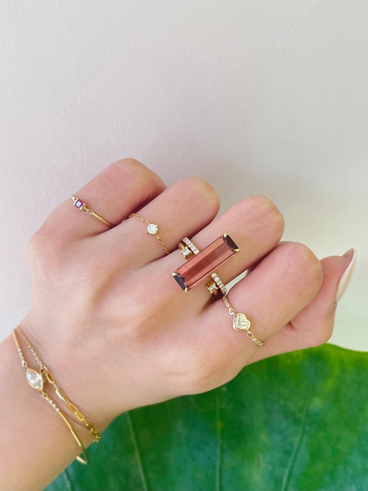 Pink Tourmaline & Diamond Bar Supreme Ring