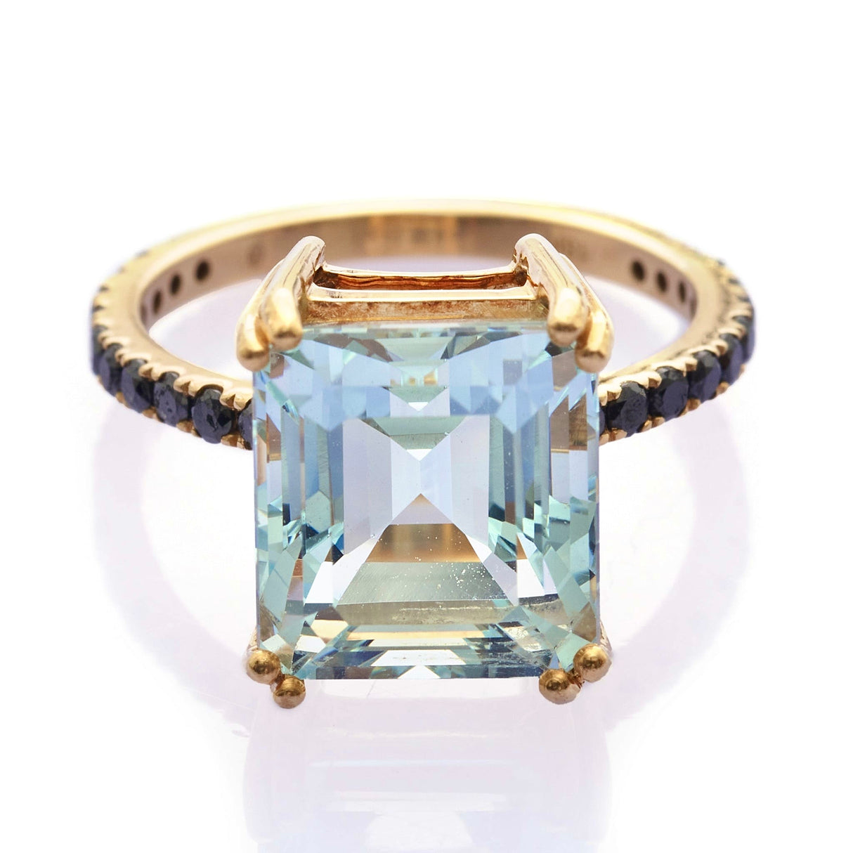 Asscher Aquamarine & Black Diamond Ring