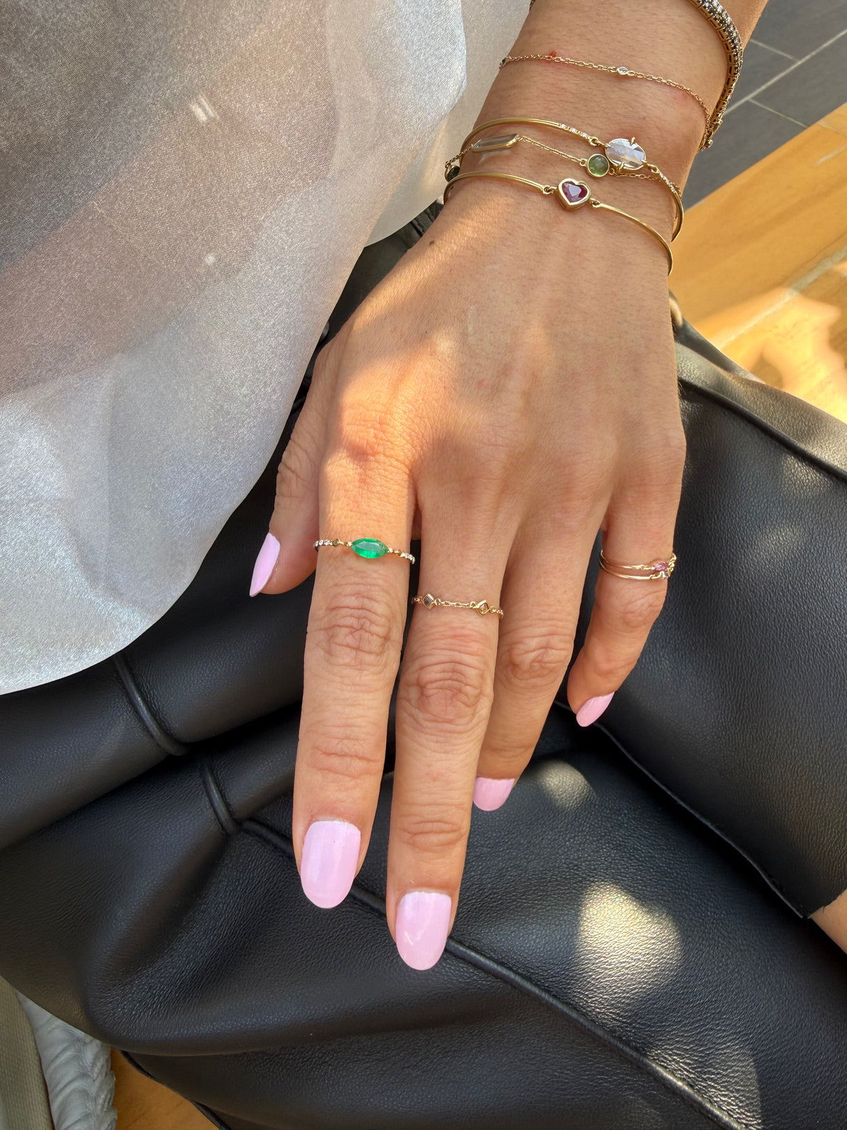 Emerald Marquise Petite Circle Diamond Ring