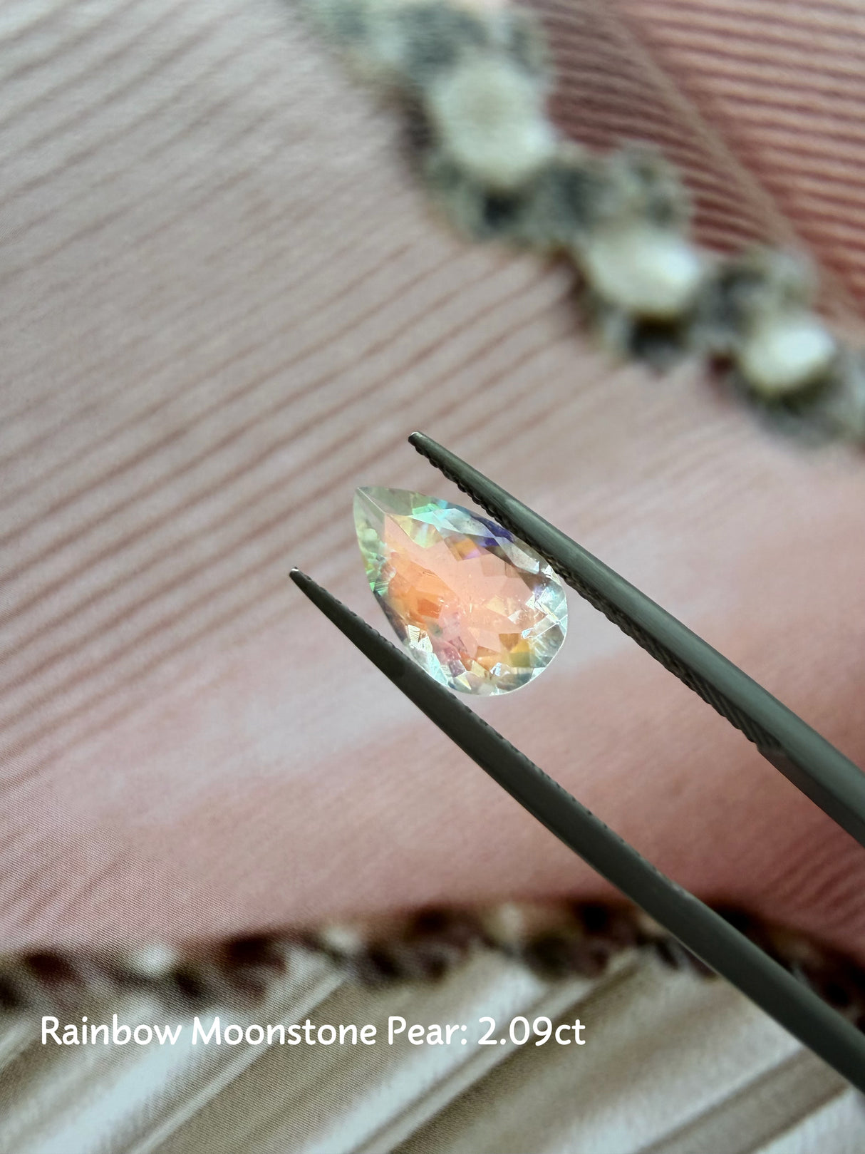 Gemstone Customization Rainbow Moonstone Pear 2.09cts