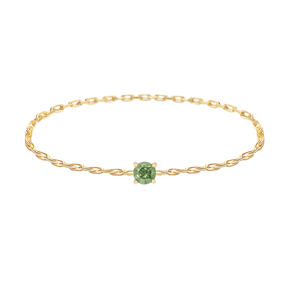 Green Diamond Chain Ring 14k gold Stackable ring