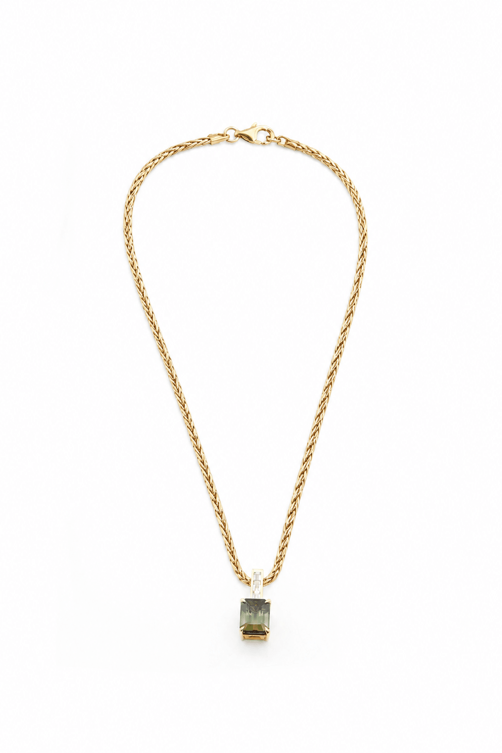 Green Ombre Tourmaline & Diamond Bar Pendant Necklace 18K gold handmade fine jewelry 1
