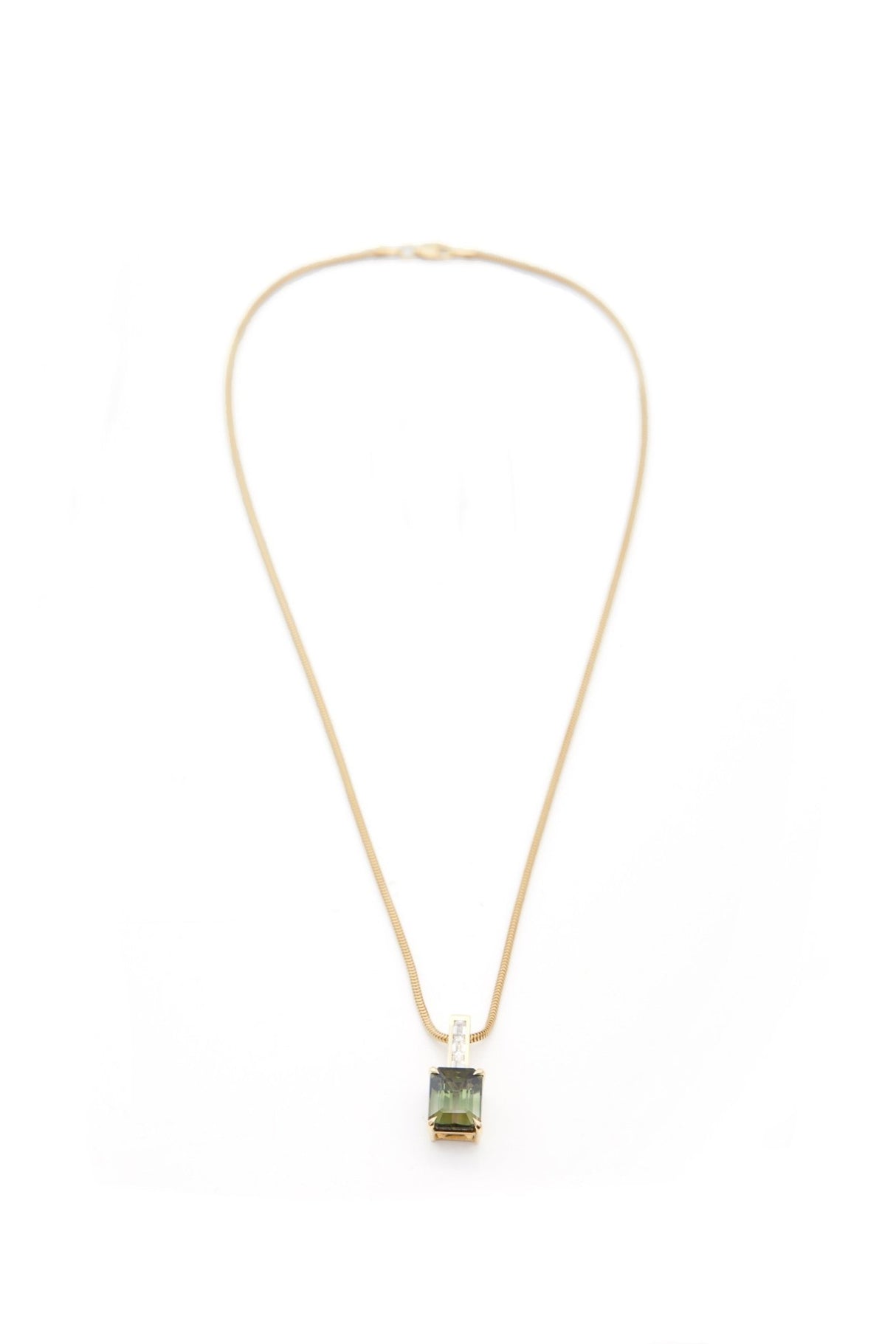 Green Ombre Tourmaline & Diamond Bar Pendant Necklace 18k handmade fine jewelry 2