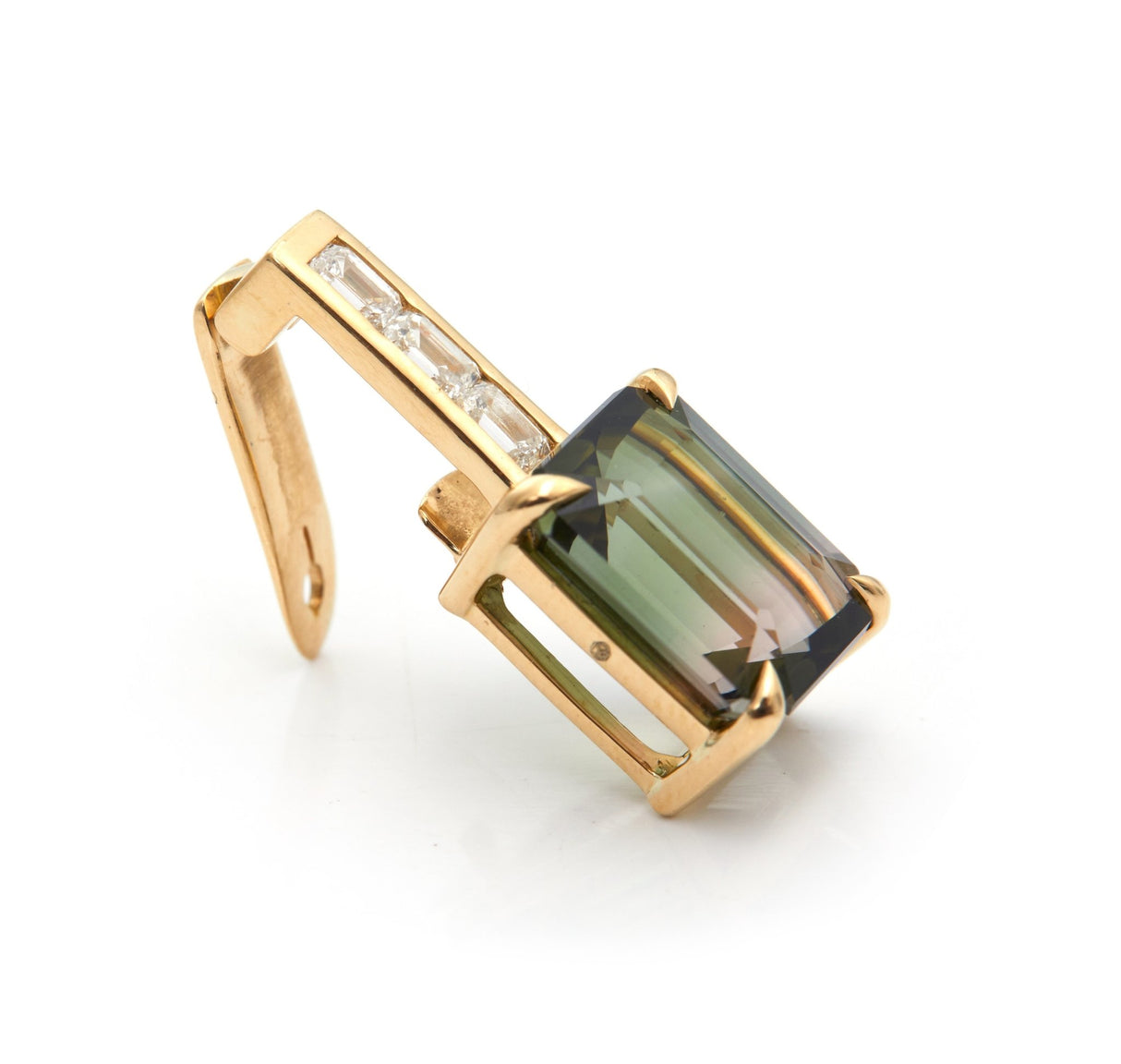 Green Ombre Tourmaline & Diamond Bar Pendant Necklace 18k handmade fine jewelry 4