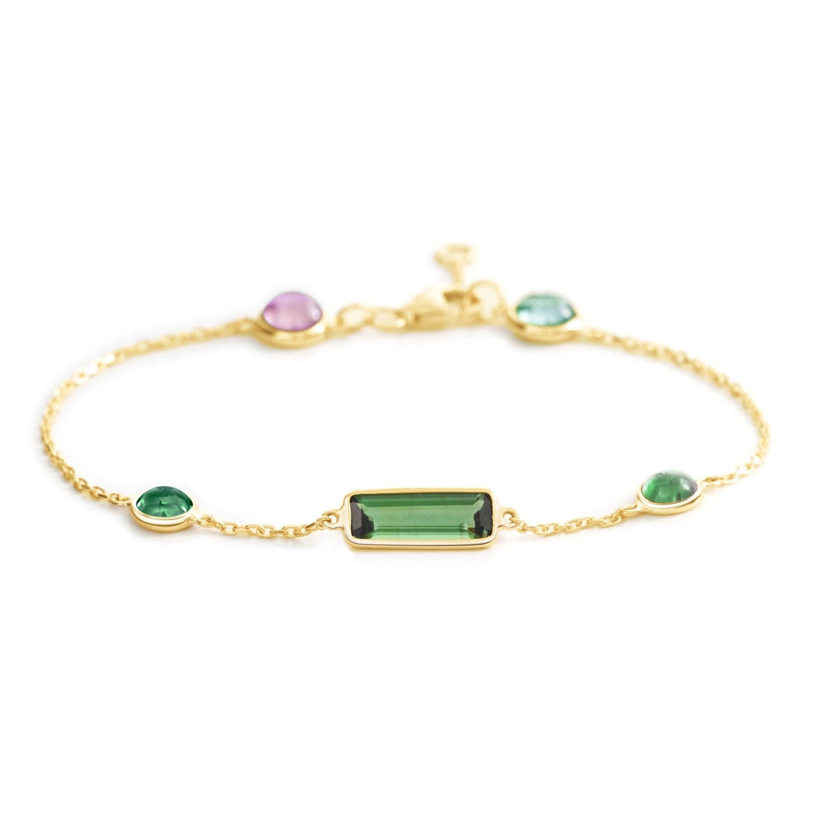 Green_Pink_Tourmaline_Candy_Bracelet_18K_gold_stackable_design