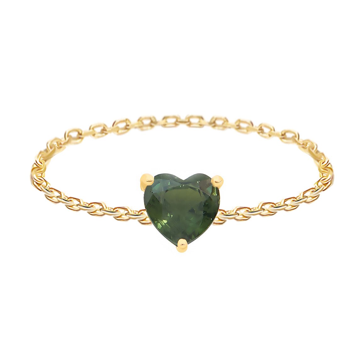 Green Sapphire Heart Supreme Chain Ring 18k gold Stackable ring