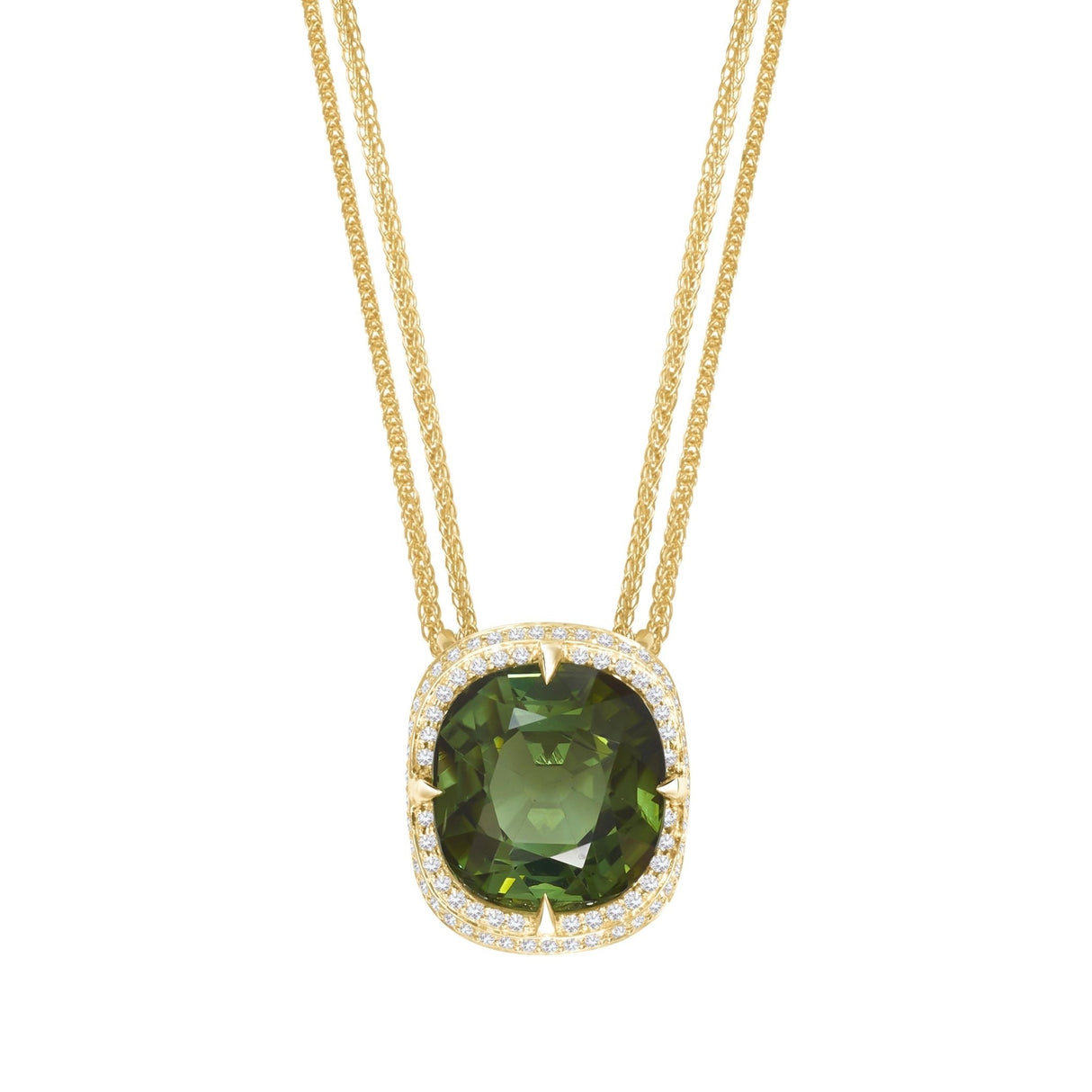 Green Tourmaline Aurora Supreme 18k gold handmade fine jewelry Necklace