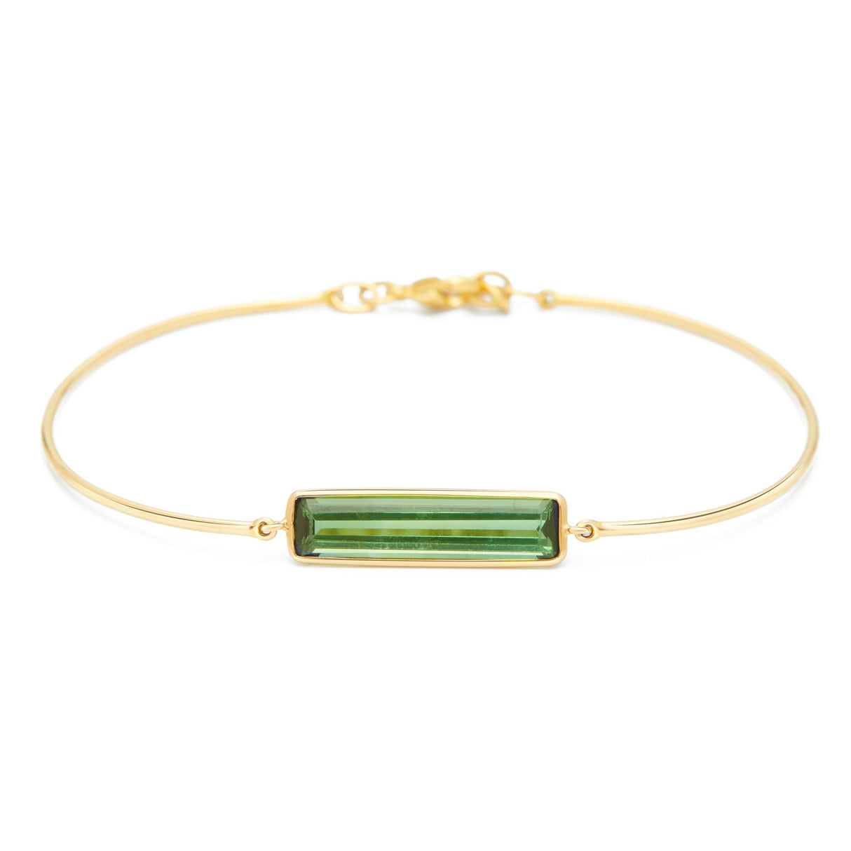 Green Tourmaline Bar Bangle 18k gold stackable design