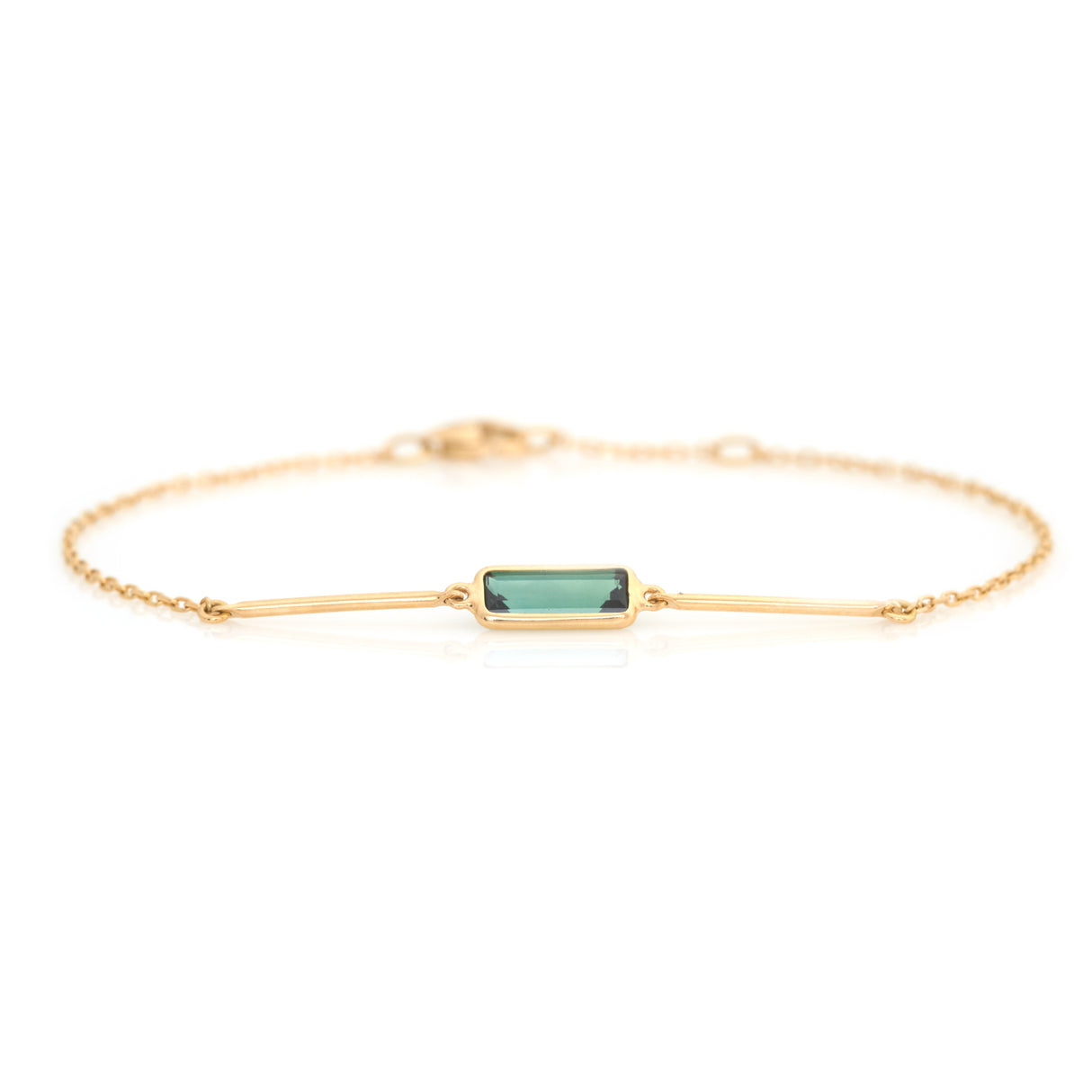 Green Tourmaline Bar Bracelet 18k gold stackable design