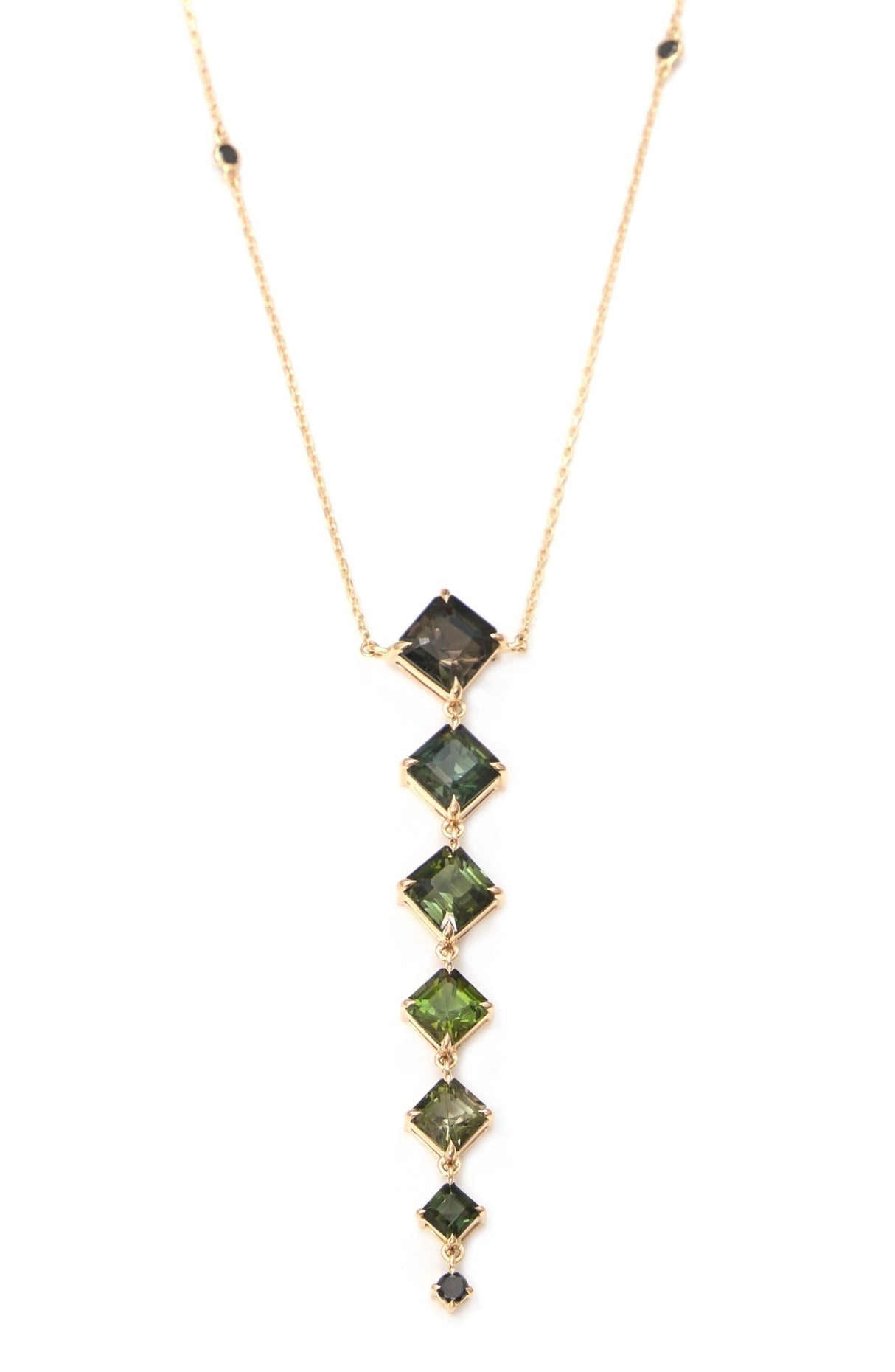Green Tourmaline & Black Diamond Cascade Necklace 18k handmade fine jewelry
