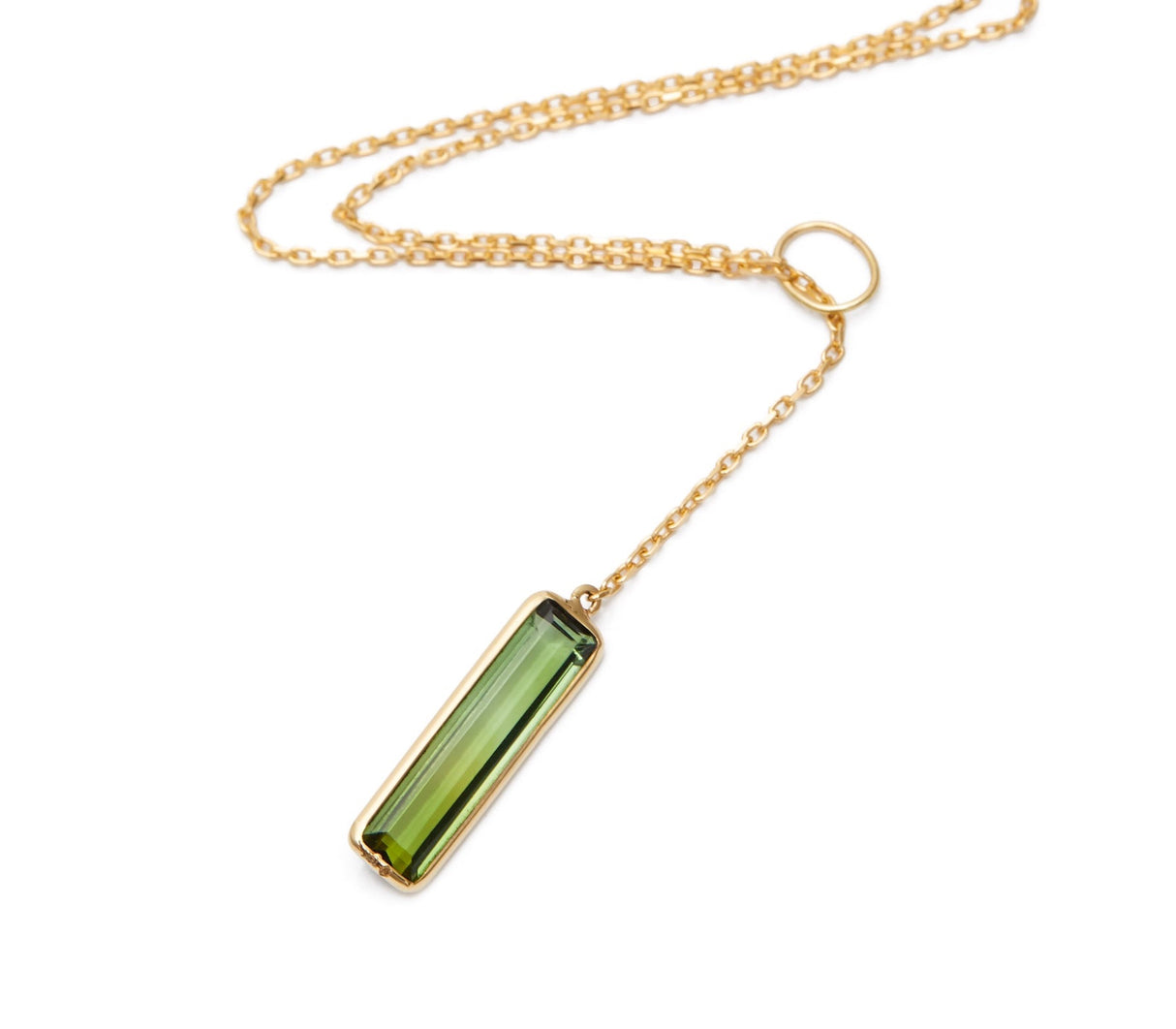 Green Tourmaline Lariat Bar Necklace 18k handmade fine jewelry