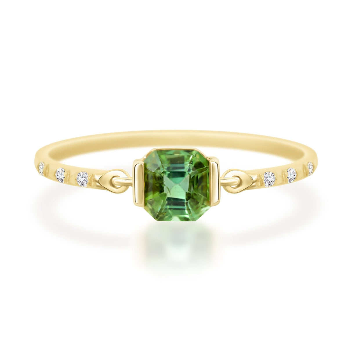 Green Tourmaline Petite Circle Diamond Ring 18K Stackable ring