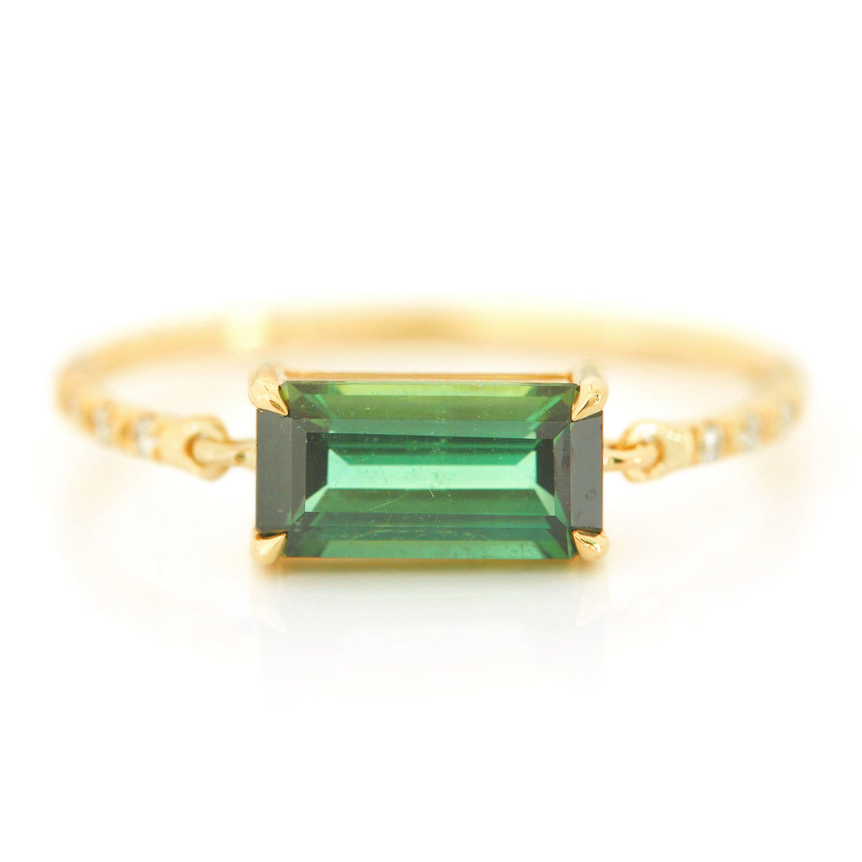 Green Tourmaline Petite Circle Diamond Ring 18k gold stackable ring