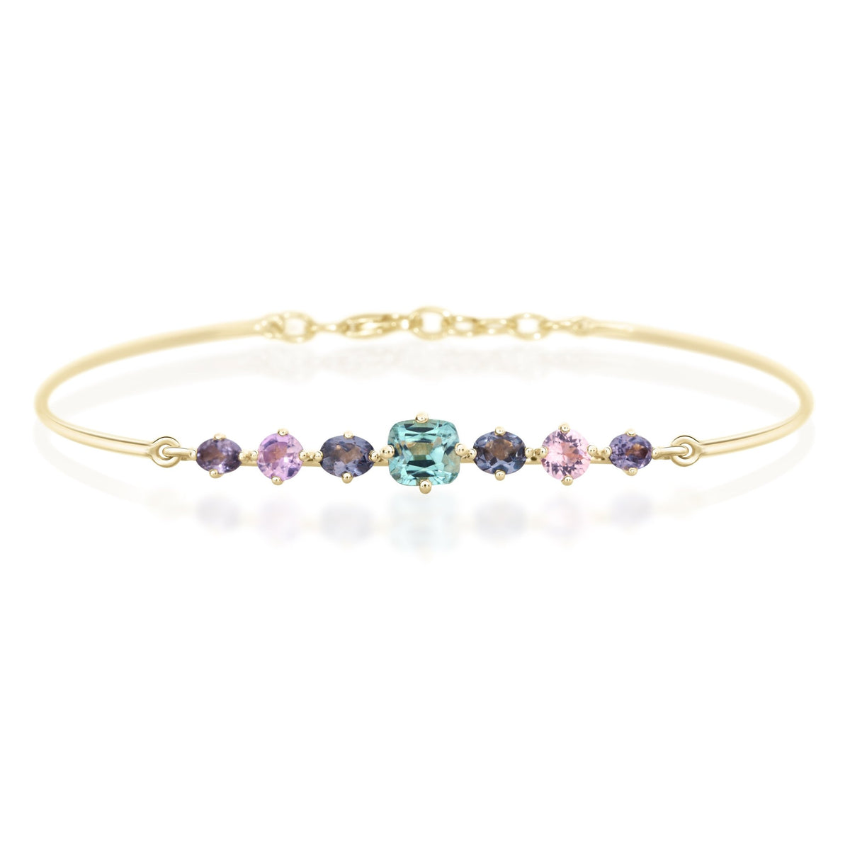 Green Tourmaline & Pink and Grey Spinels Compass Bangle YG14K stackable design