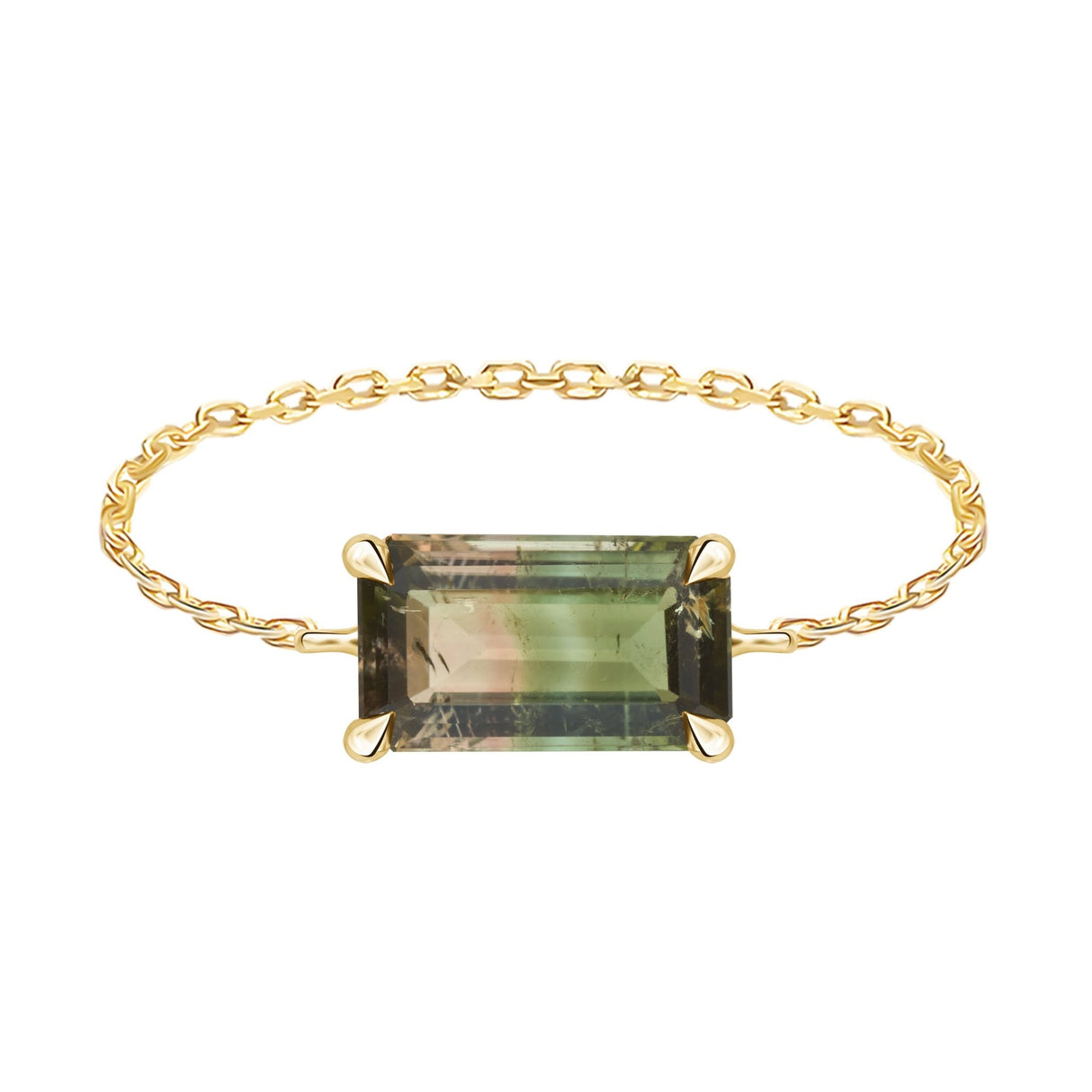 Handmade tourmaline Chain ring 18K Stackable ring