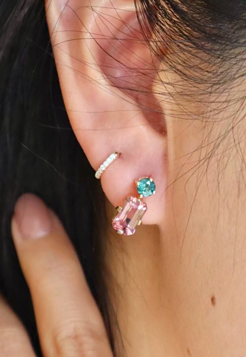 Indicolite & Pink Tourmaline Earrings
