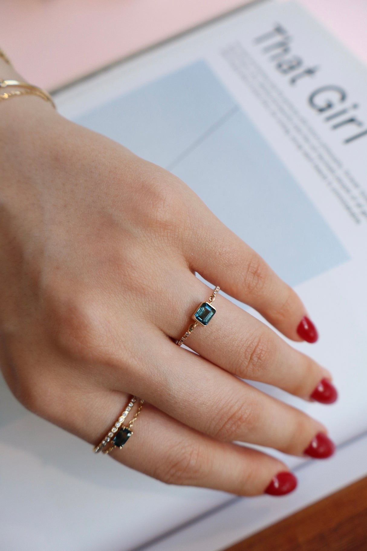 Baguette Indicolite Petite Circle Diamond Ring