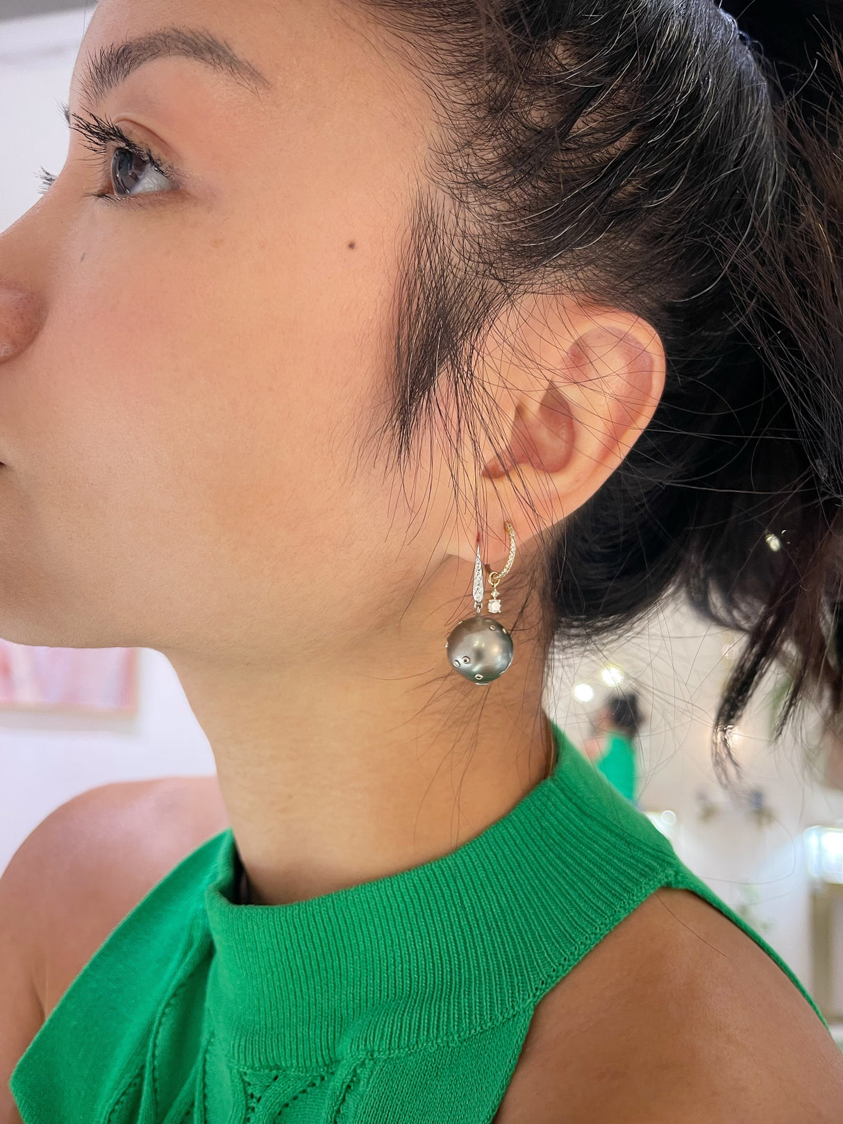 Black Pearl & Diamond Constellation Earrings