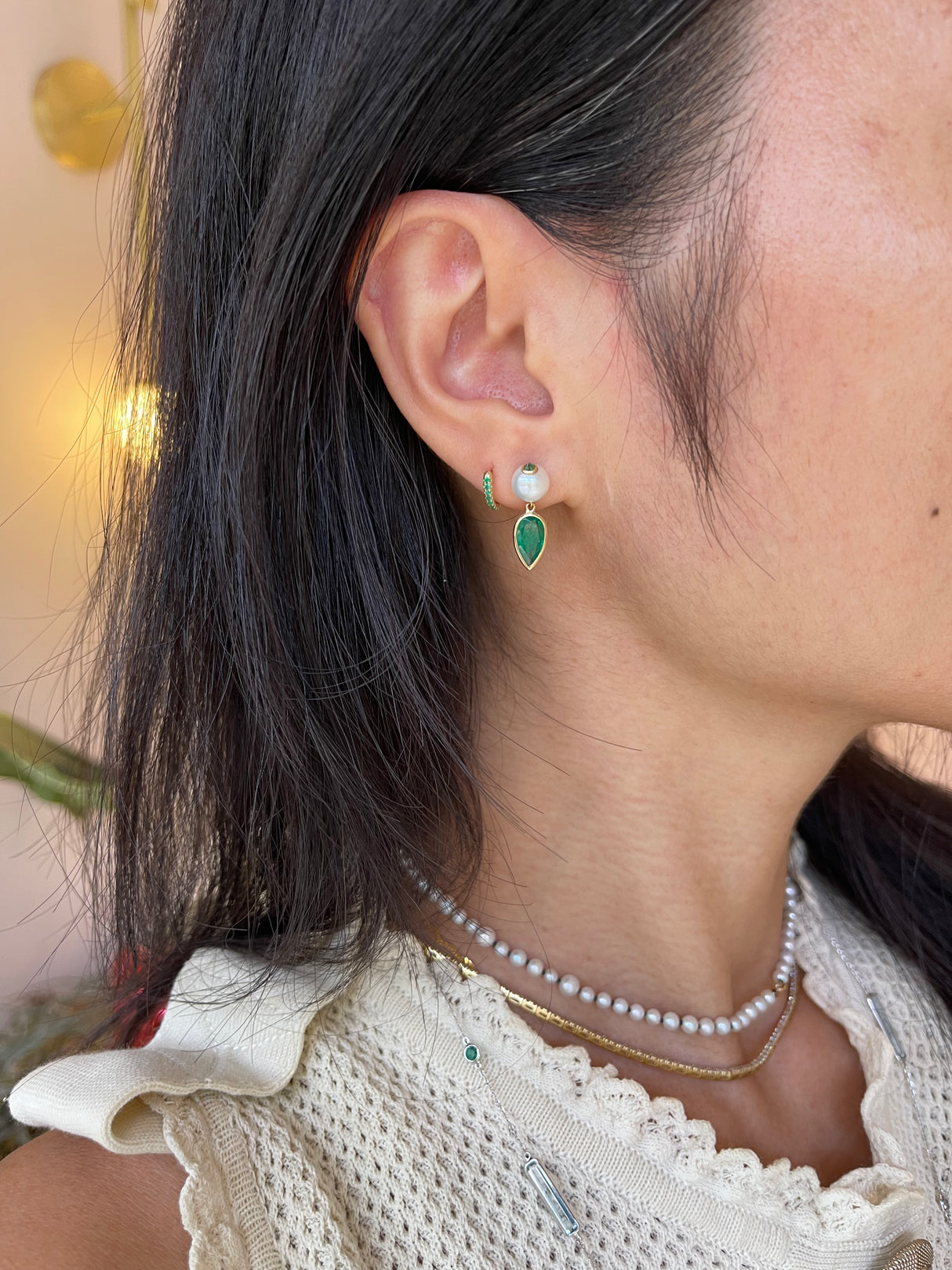 Pearl Emerald & Tsavorite Spike Earrings