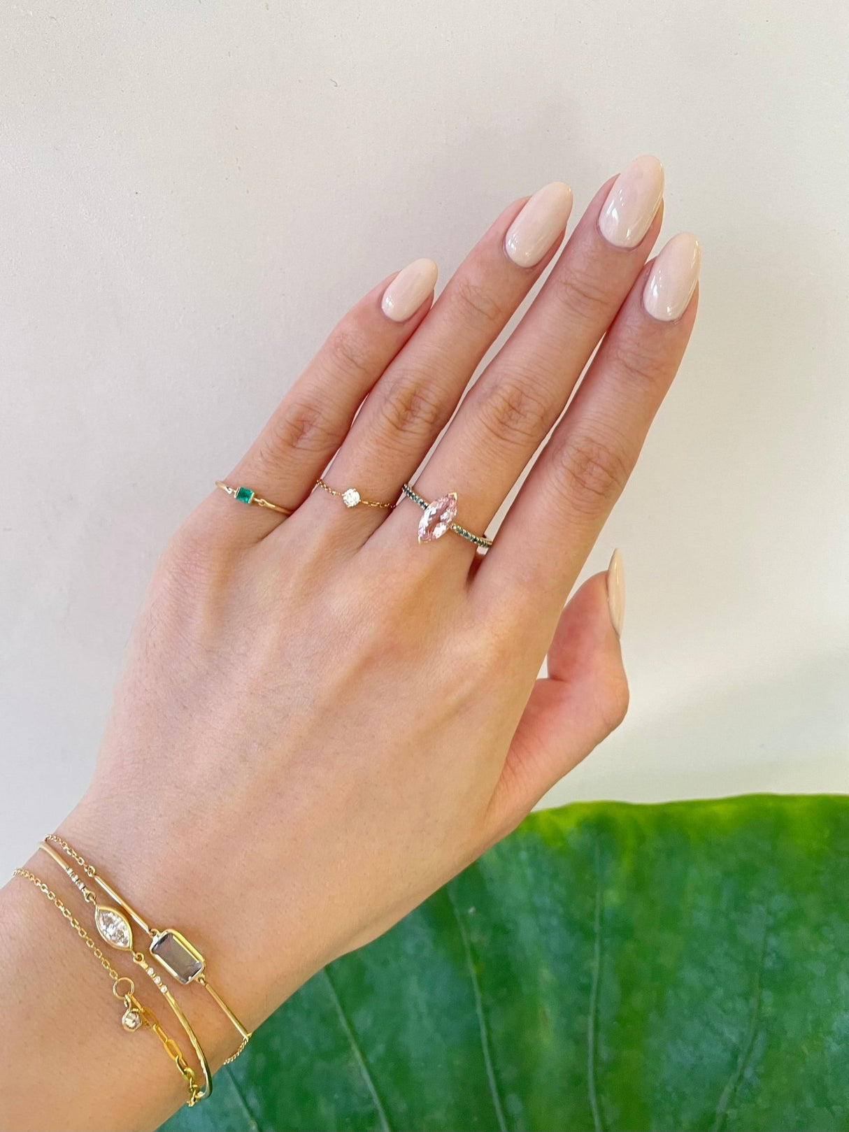 Morganite & Blue Diamond Charm Ring