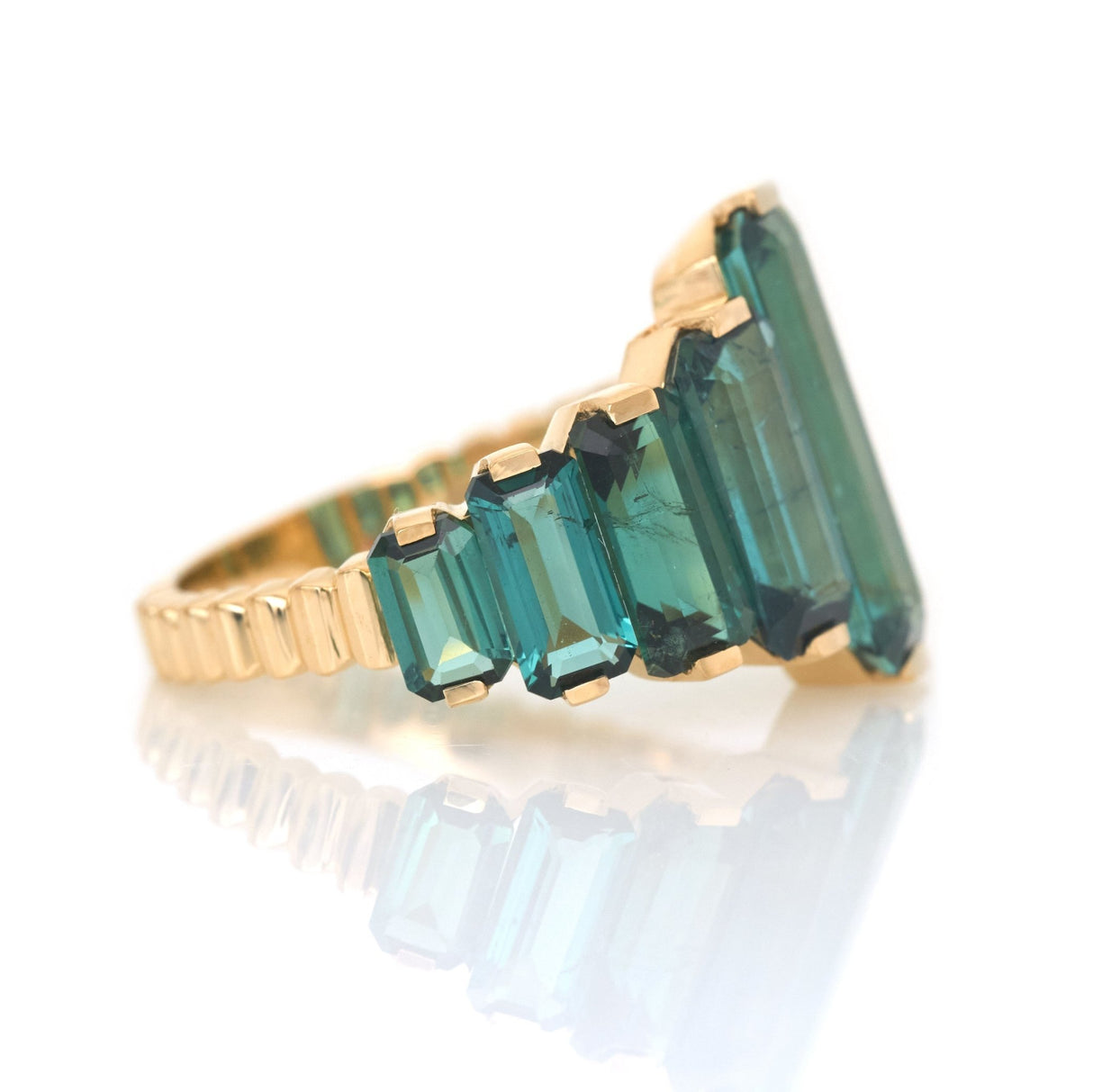Indicolite Tourmaline Crescendo Supreme Ring 18k gold Stackable ring side view