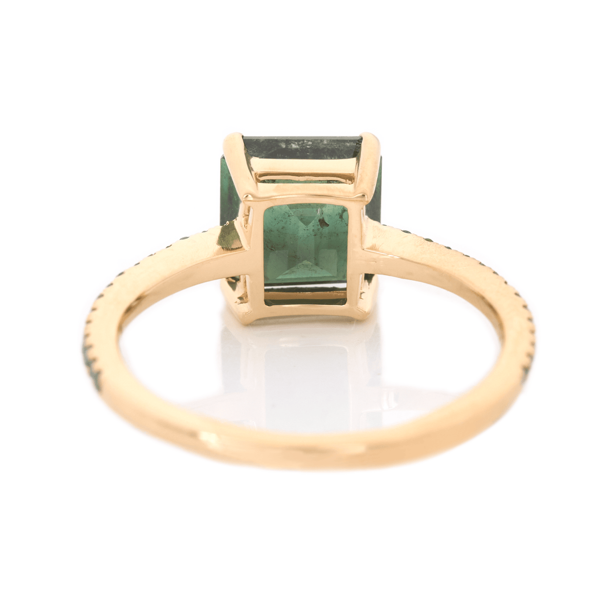 Indicolite Watermelon Tourmaline & Green Diamond Raven Bar Ring 18K Gold Engagement Ring-3