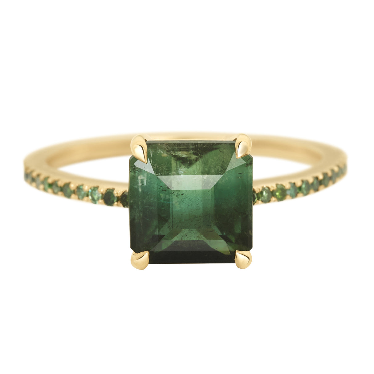 Indicolite Watermelon Tourmaline & Green Diamond Raven Bar Ring