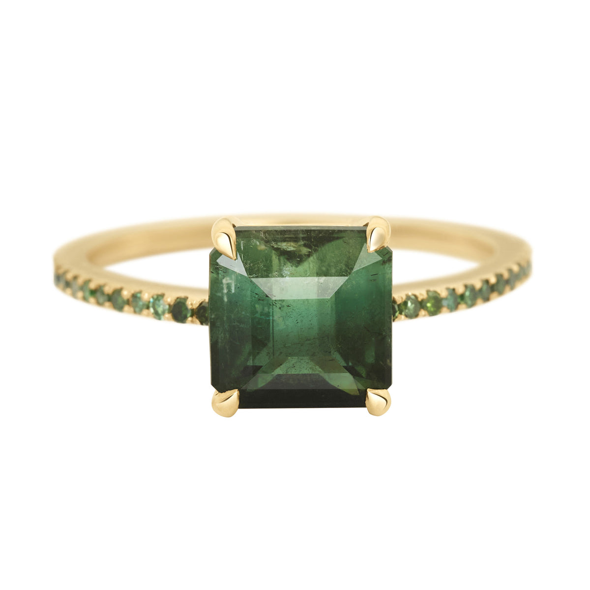 Ombré Green Tourmaline & Green Diamond Bar Ring