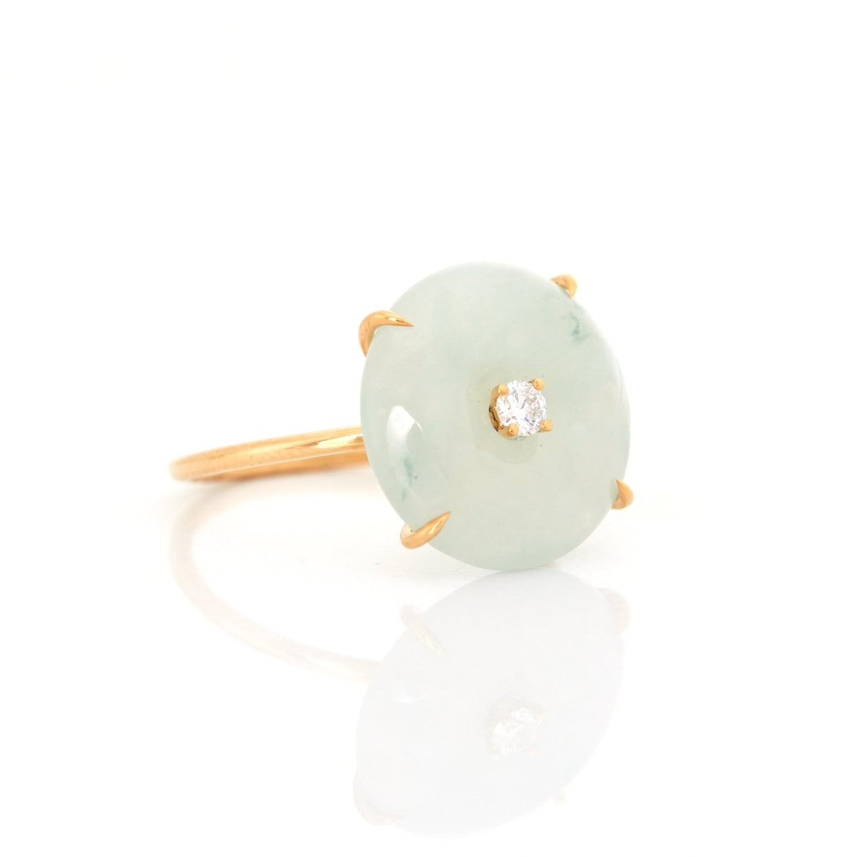 Jade & Diamond Spin Ring 18k gold stackable ring side view