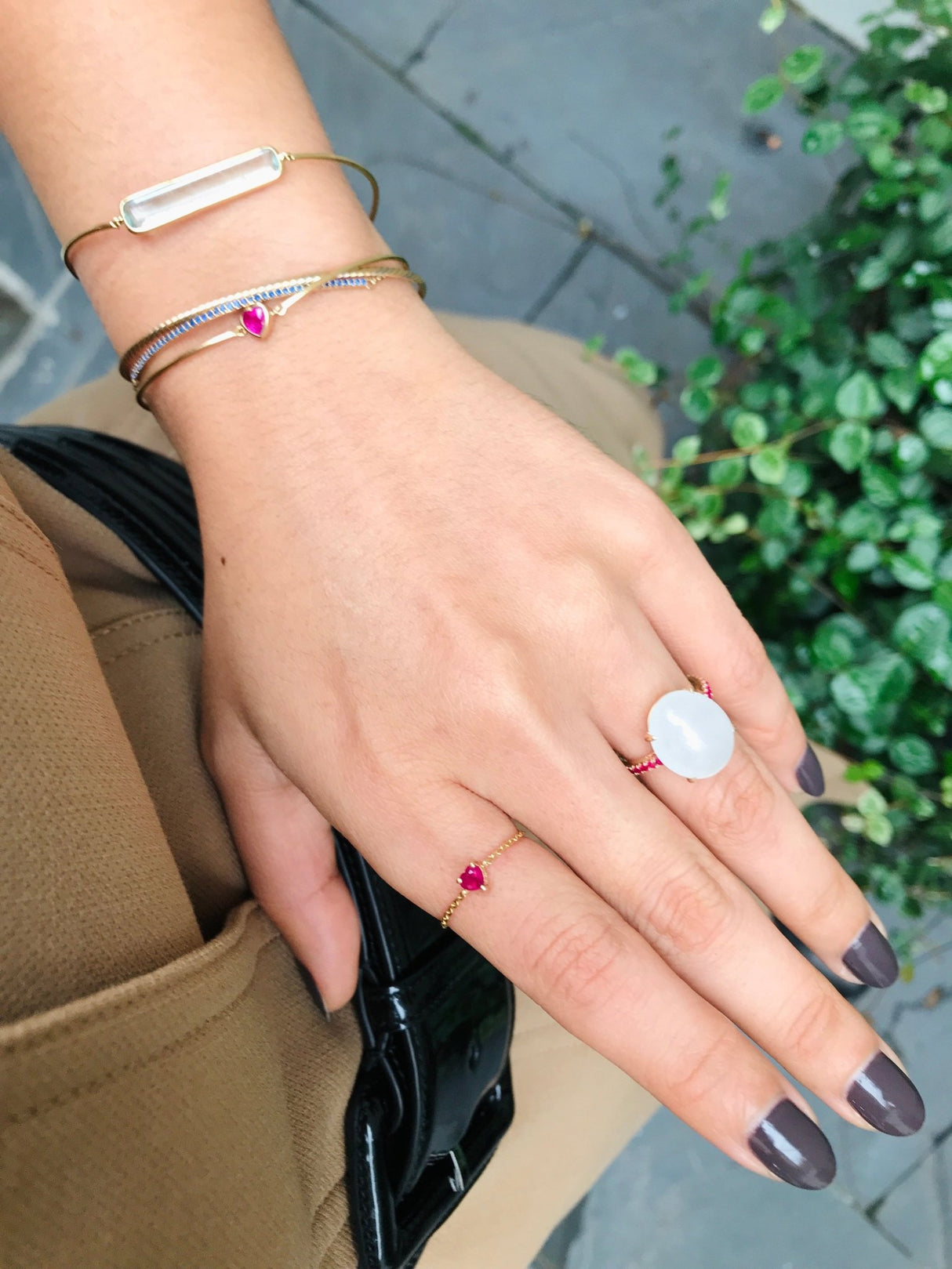 Chic jade & ruby ring handmade by female artisans with sustainably mined gemstones. Effortlessly chic and modern.