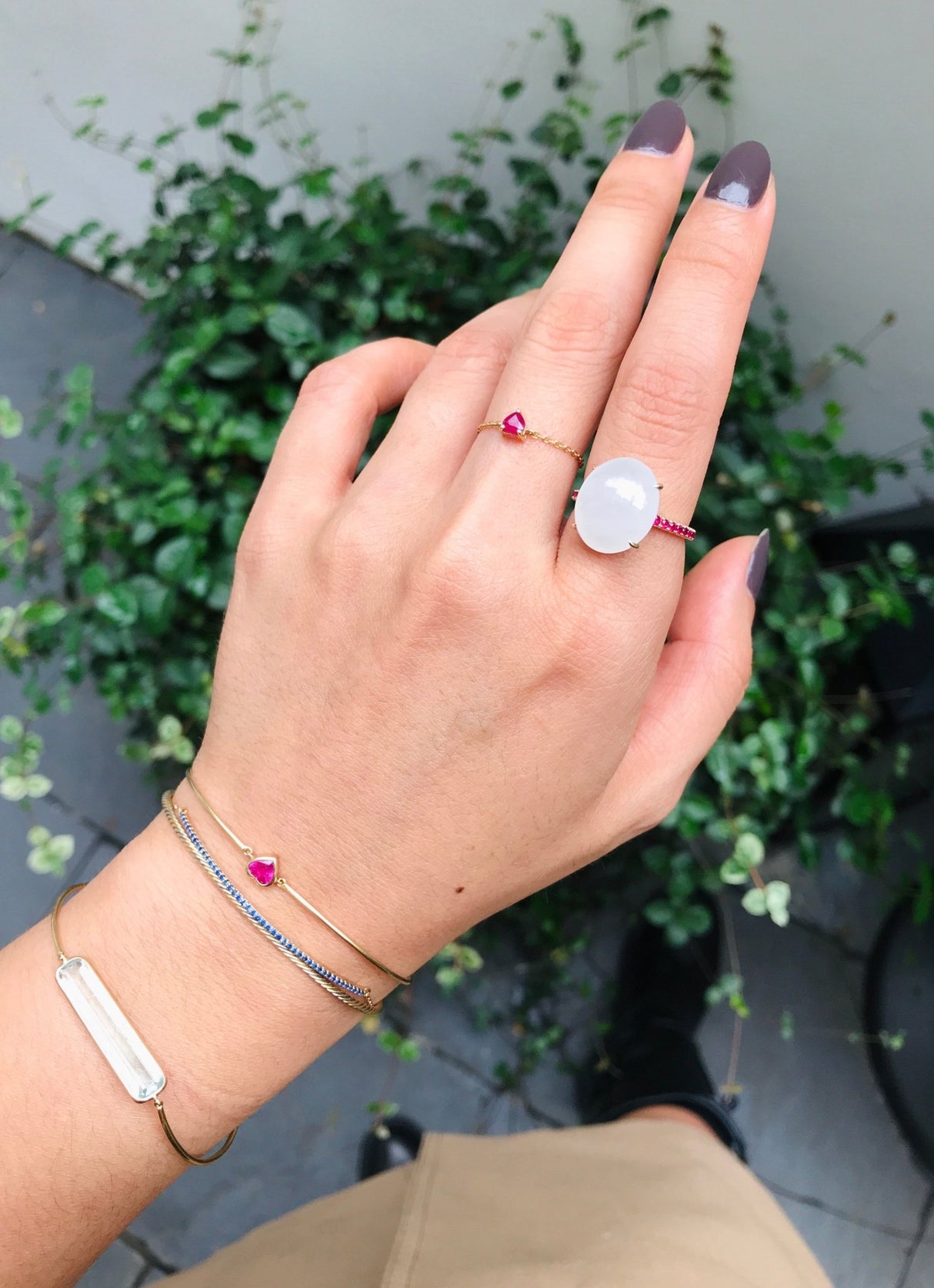 Chic jade & ruby ring handmade by female artisans with sustainably mined gemstones. Effortlessly chic and modern.