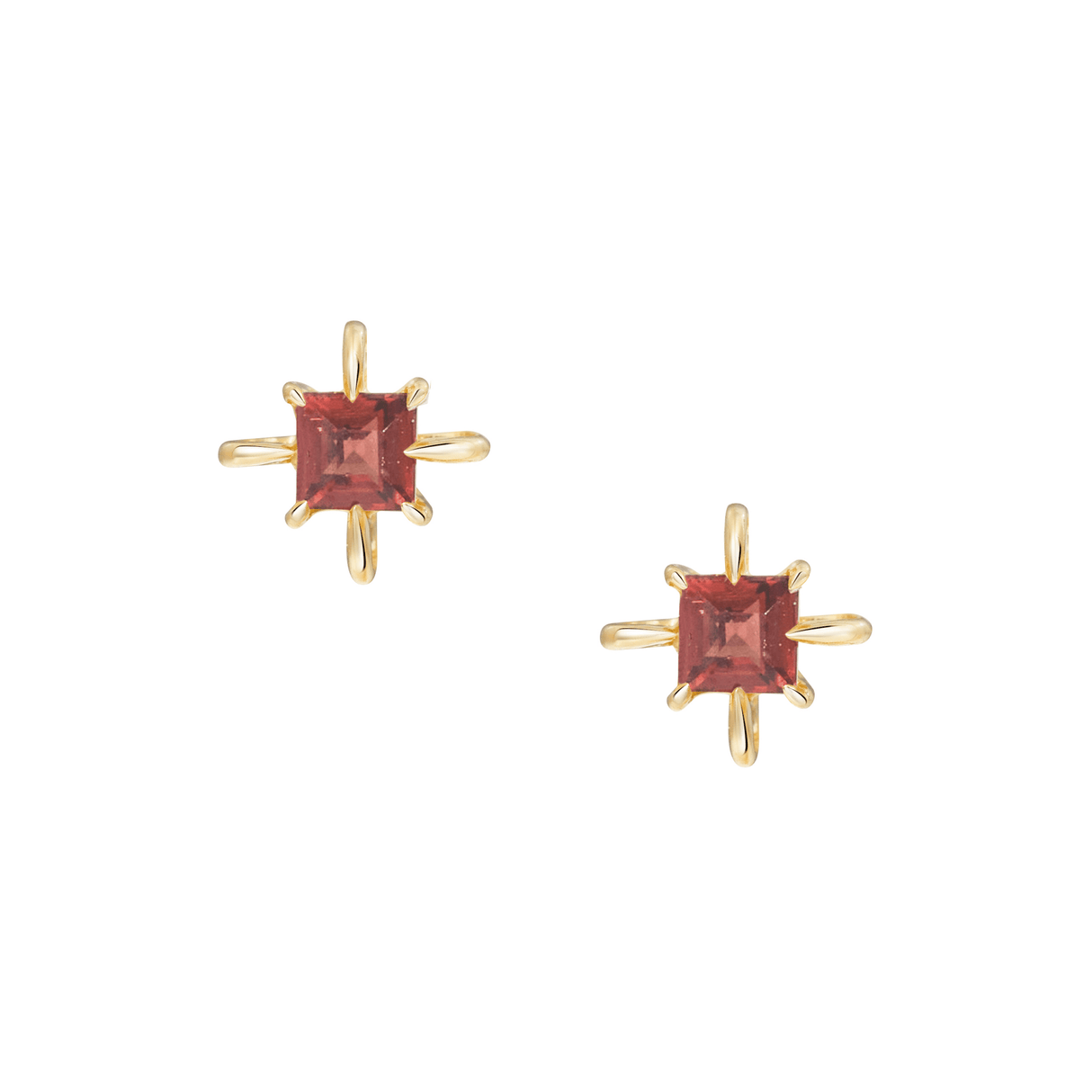 January Birthstone Garnet Studs 14K Gold Handmade Fine Jewelry