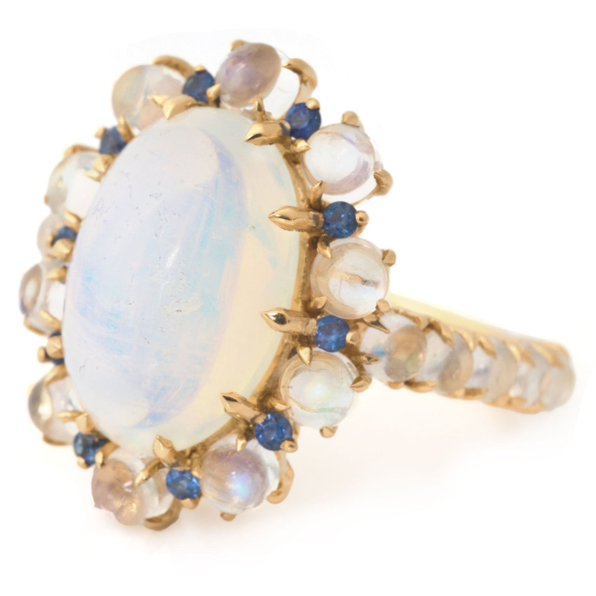 Jelly Opal & Moonstone Bubble Ring 18k gold engagement ring side view