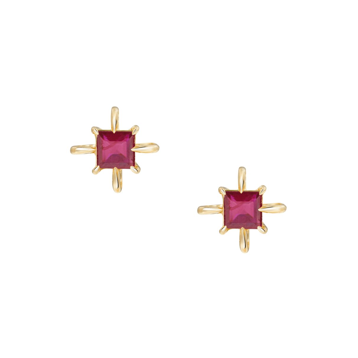 July Birthstone Ruby Studs 14K Gold Handmade Fine Jewelry