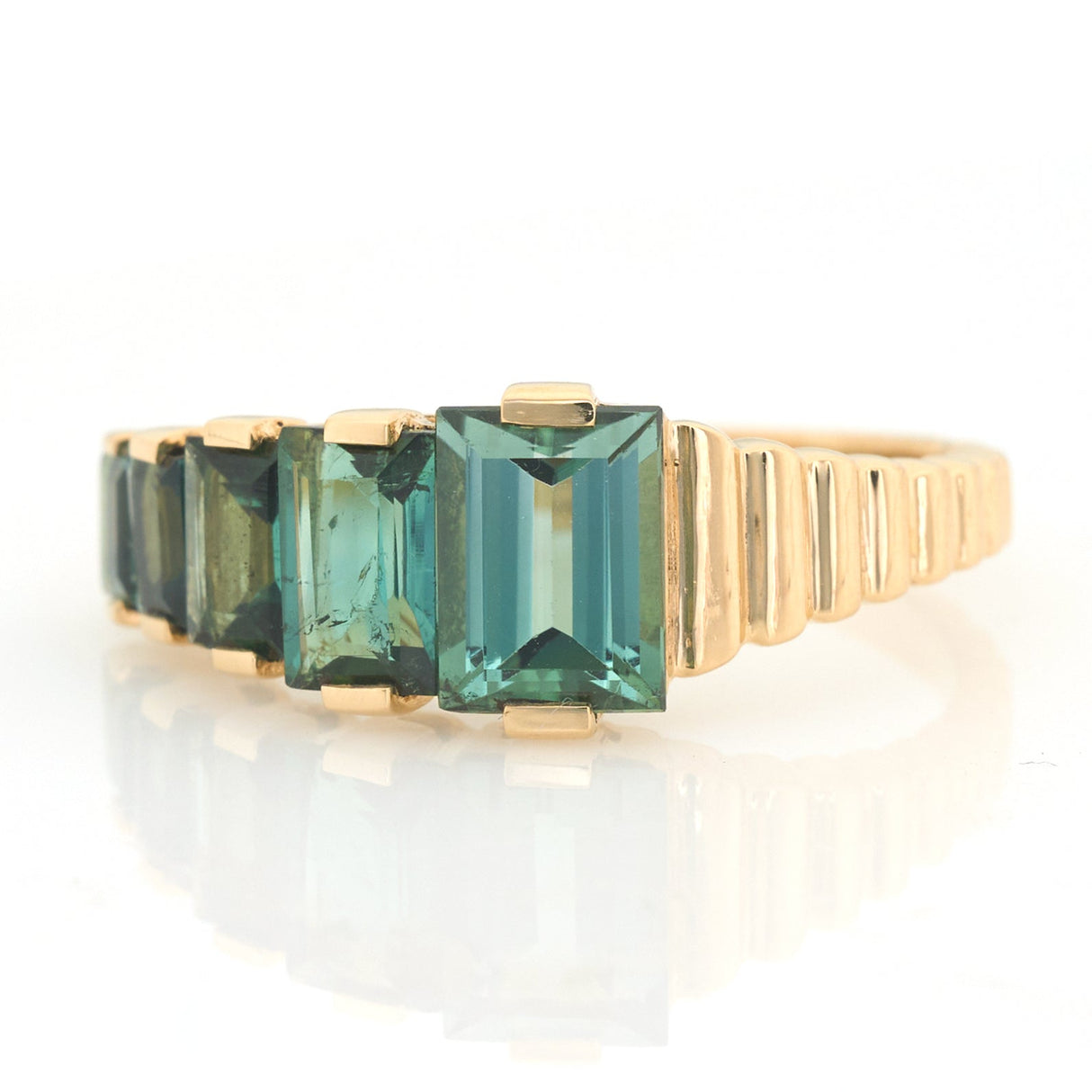 Lagoon Tourmaline Baguette Crescendo Ring 18K engagement ring