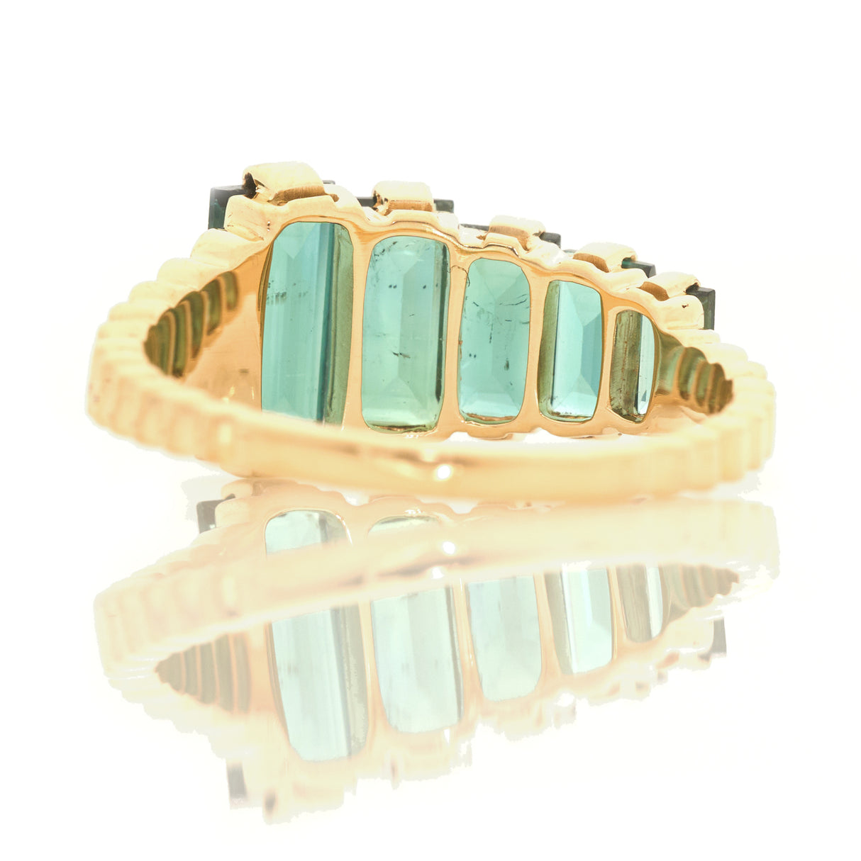 Lagoon Tourmaline Crescendo Ring 18k gold engagement ring back view 1