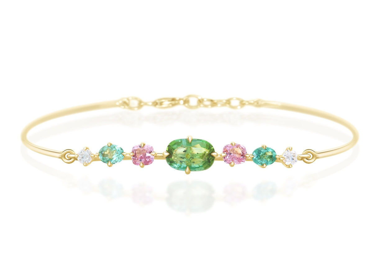 Lagoon Tourmaline,Spinel & Diamond Compass Bangle 18k gold Stackable design
