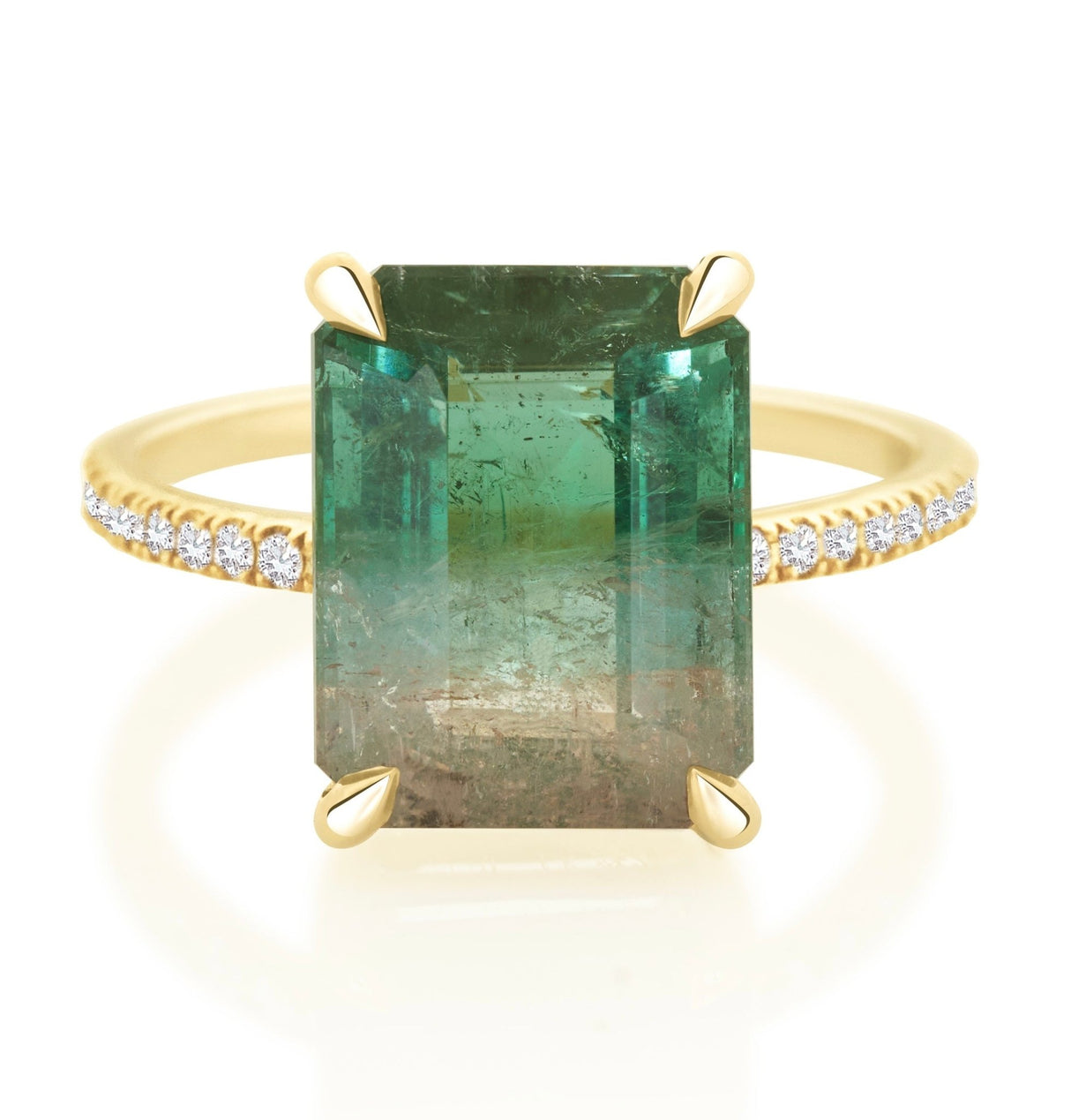 Lagoon Watermelon Tourmaline & Diamond Bar Ring 18k gold engagement ring